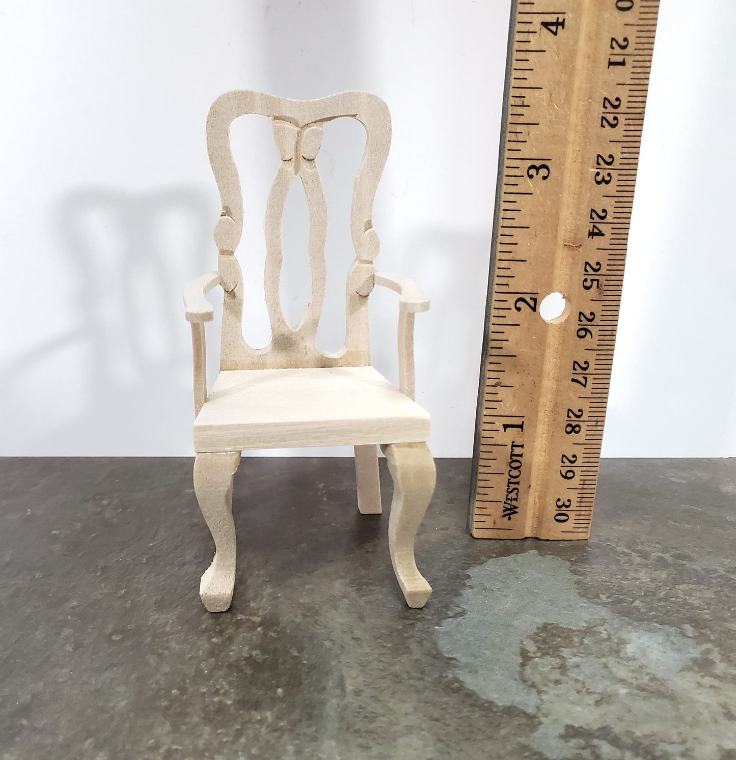 Dollhouse Arm Chair Dining or Side Chair Unpainted Wood 1:12 Scale Miniature Furniture