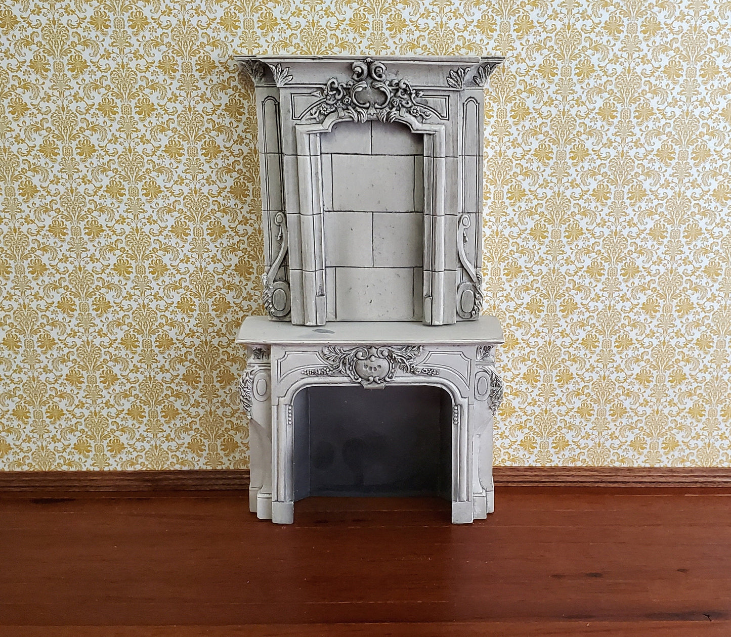 Dollhouse Miniature Large Victorian Style Fireplace Aged Gray 1:12 Scale Resin