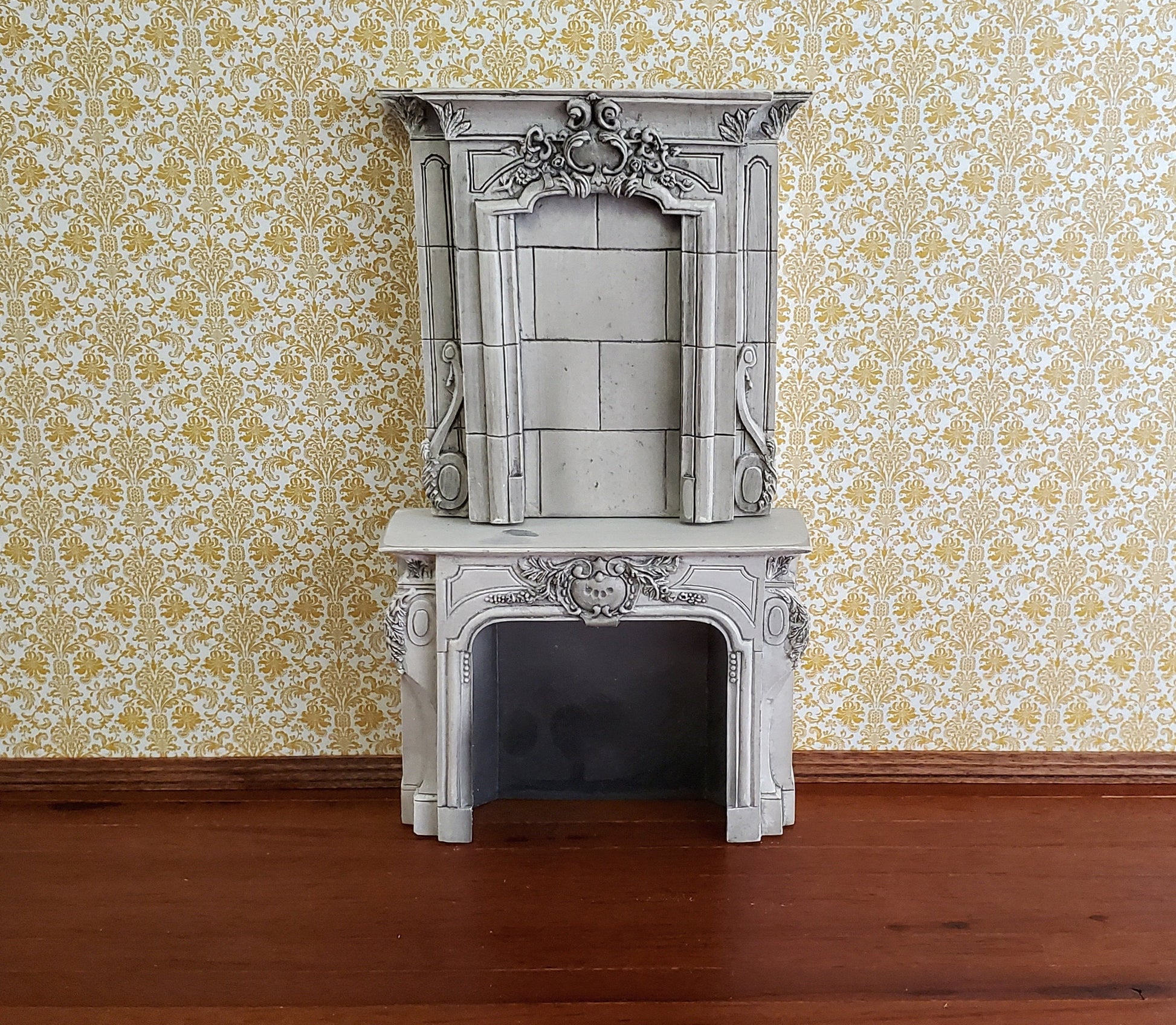 Dollhouse Miniature Large Victorian Style Fireplace Aged Gray 1:12 Scale Resin