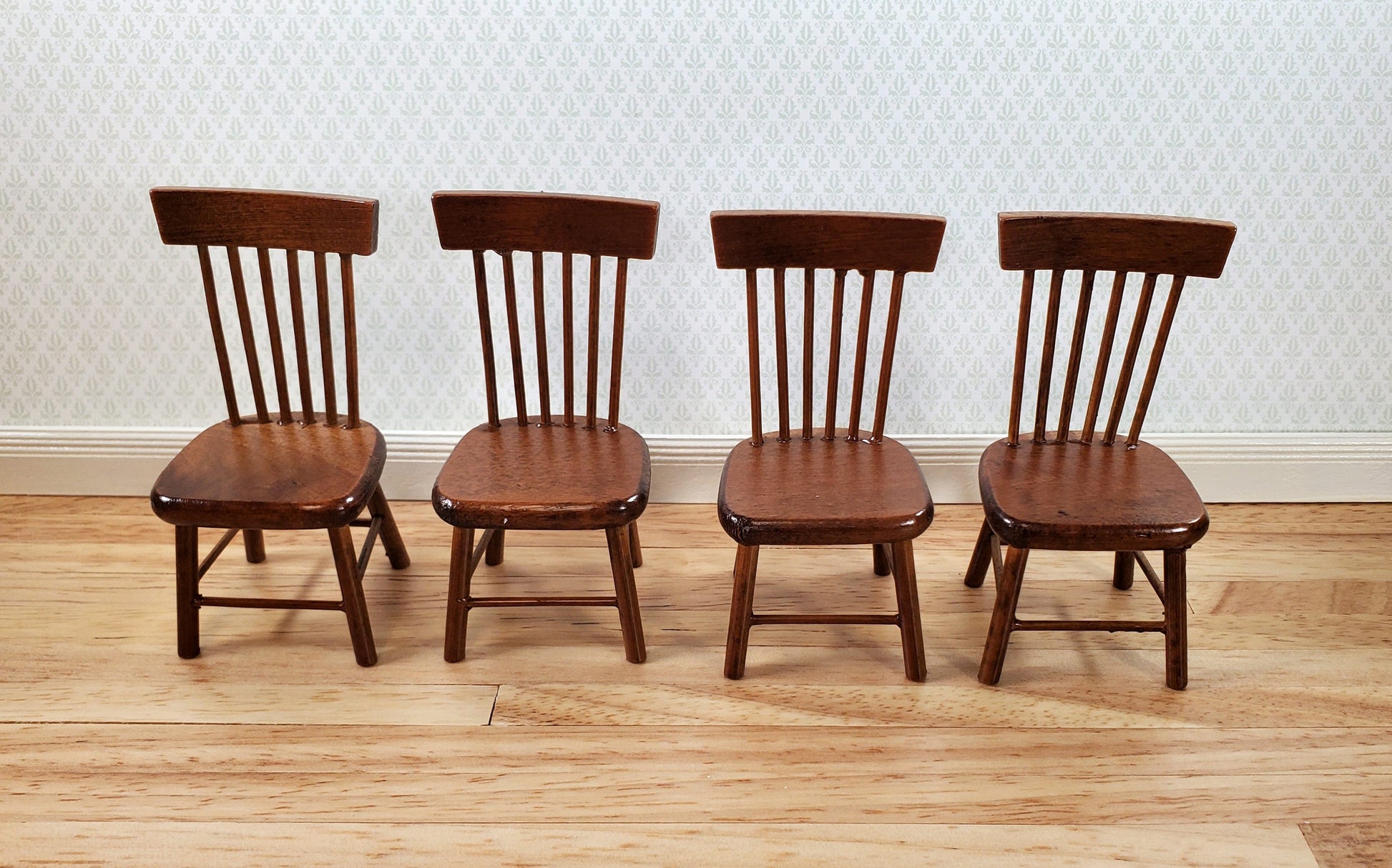 Dollhouse Kitchen Table with 4 Chairs Walnut Finish 1:12 Scale Miniature Furniture