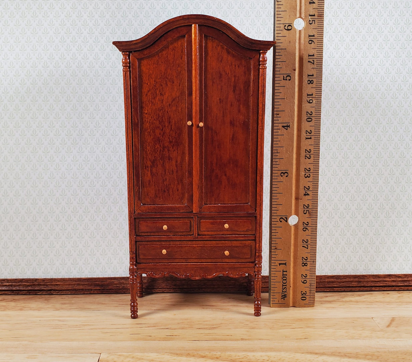 Bespaq Dollhouse Wardrobe 1:12 Scale Miniature Furniture Walnut Finish Estate Piece