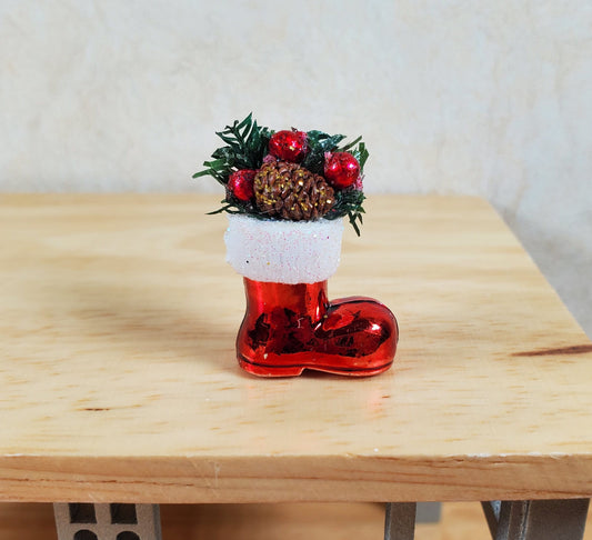 Dollhouse Christmas Santa's Boot Filled with Pine Cones & Ornaments 1:12 Scale