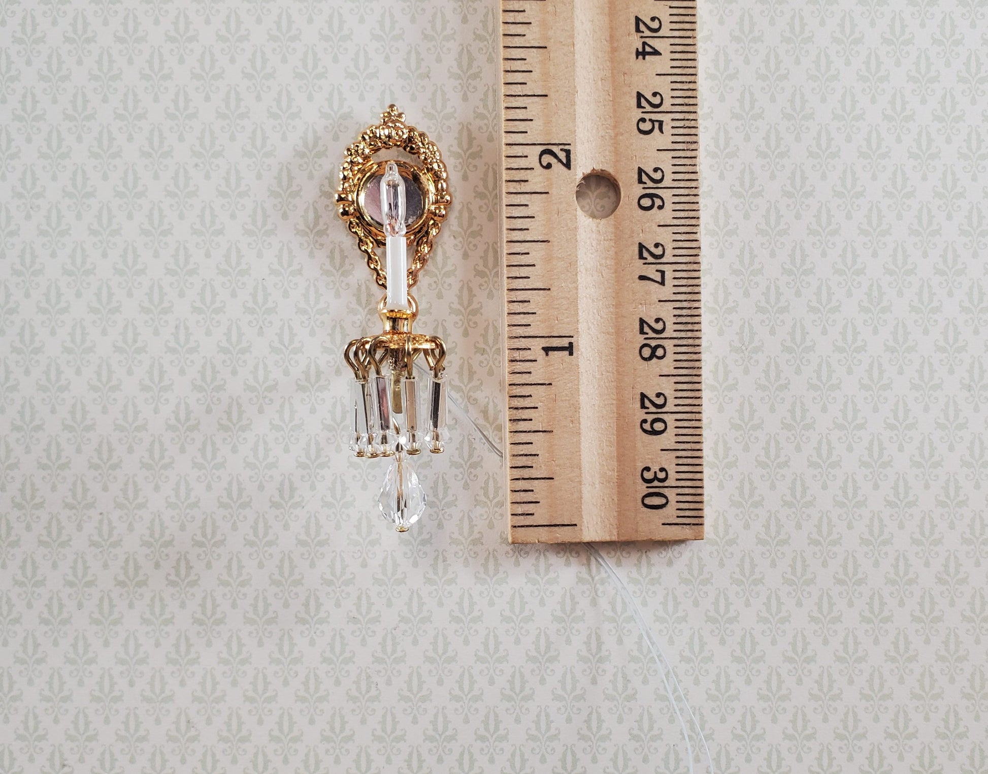 Dollhouse Crystal Wall Sconce with Pendant 12 Volt 1:12 Scale Miniature Handmade