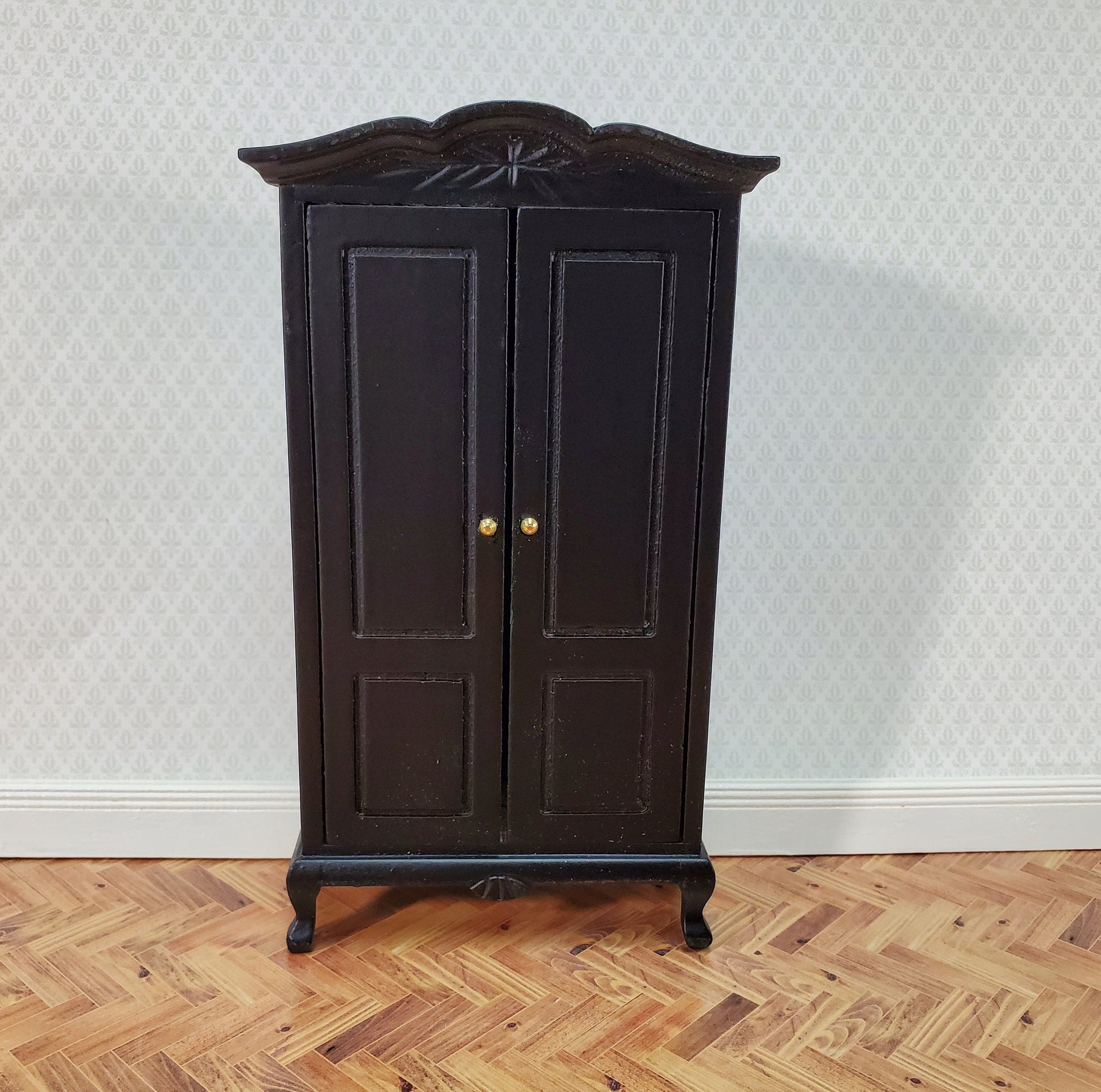 Dollhouse Wardrobe Armoire Black Finish Closet for Bedroom 1:12 Miniature Furniture