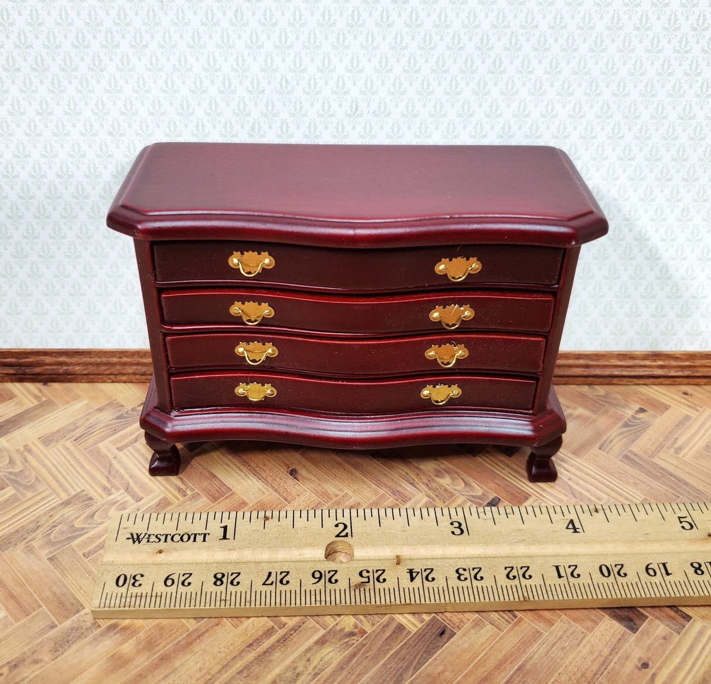 Dollhouse Dresser 4 Drawer Wood Deep Mahogany Finish 1:12 Scale Miniature Furniture