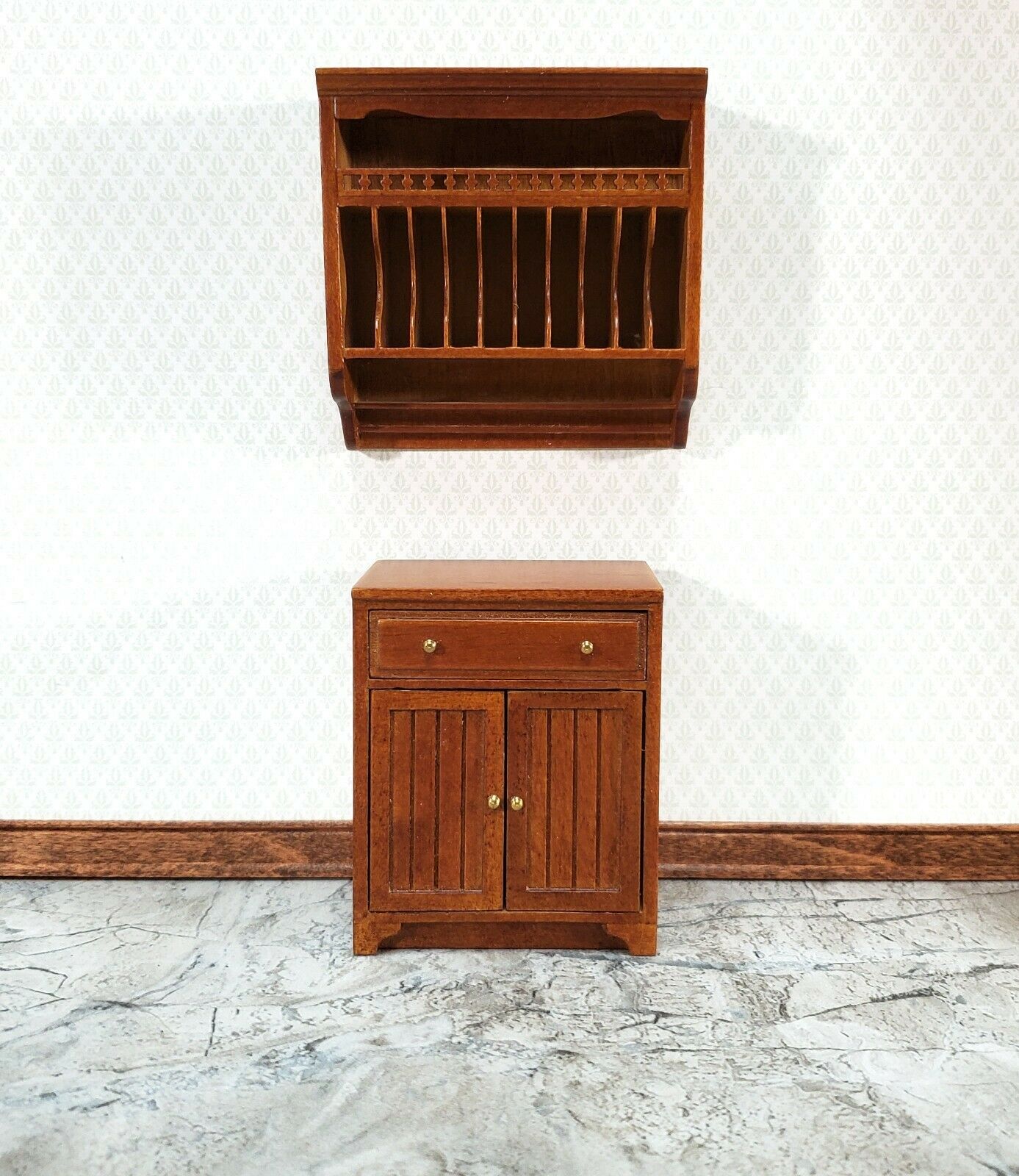 JBM Dollhouse Plate Rack Shelf Kitchen Walnut 1:12 Scale Miniature Shelves