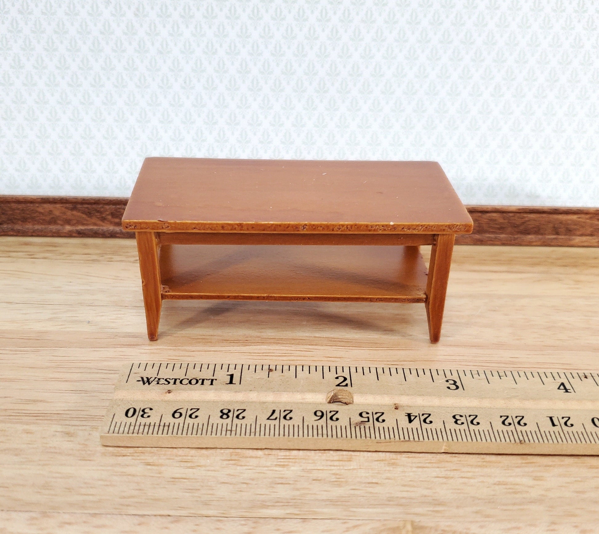 Dollhouse Miniature Coffee Table with Shelf Walnut Finish 1:12 Scale Furniture