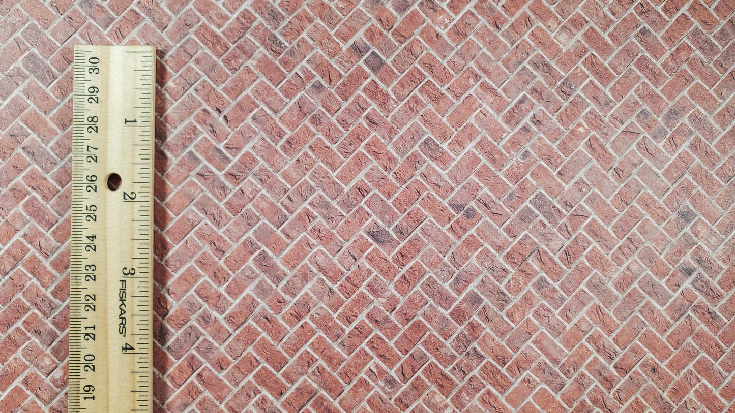Miniature Weathered Brick Embossed Paper Herringbone Pattern 1:12 Scale Scenery
