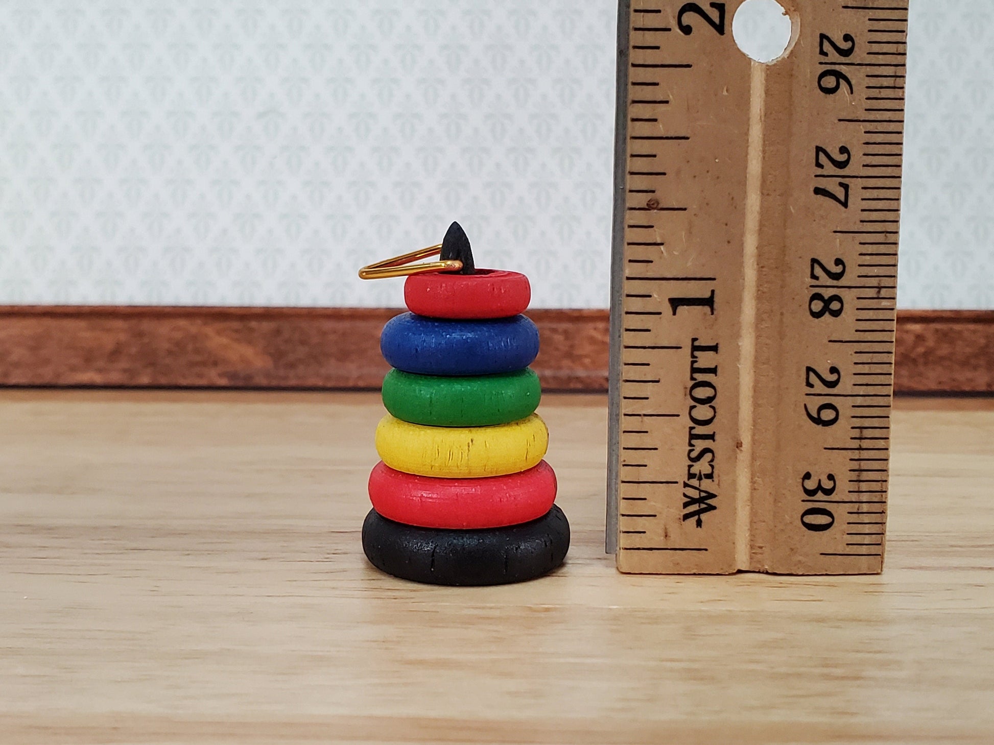 Dollhouse Toy Ring Stacking Toy Classic Style Wood 1:6 Scale Miniature Nursery