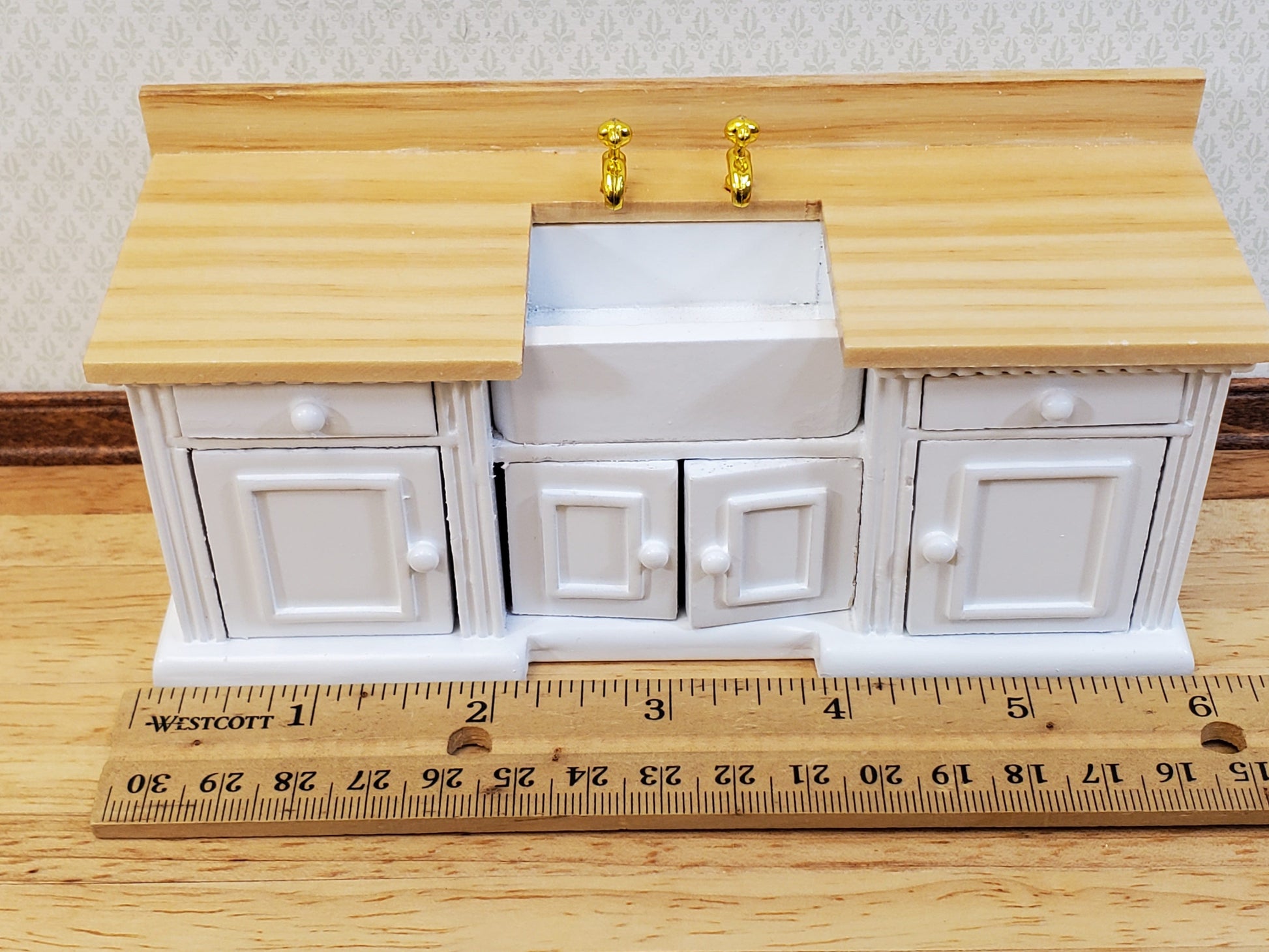 Dollhouse Kitchen Sink Cabinet 1:12 Scale Miniature in White Farmhouse Style