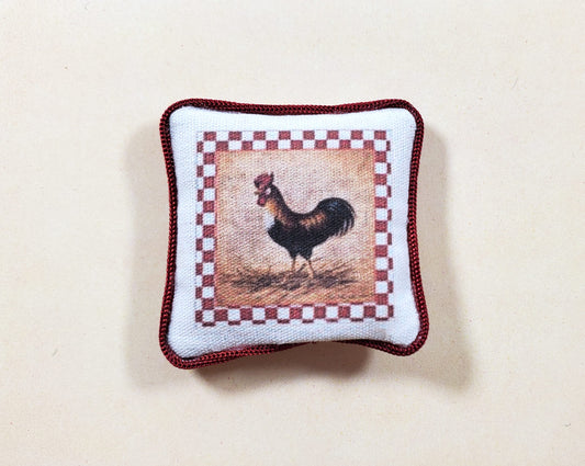 Dollhouse Checkered Rooster Pillow Handmade 1:12 Scale Miniature
