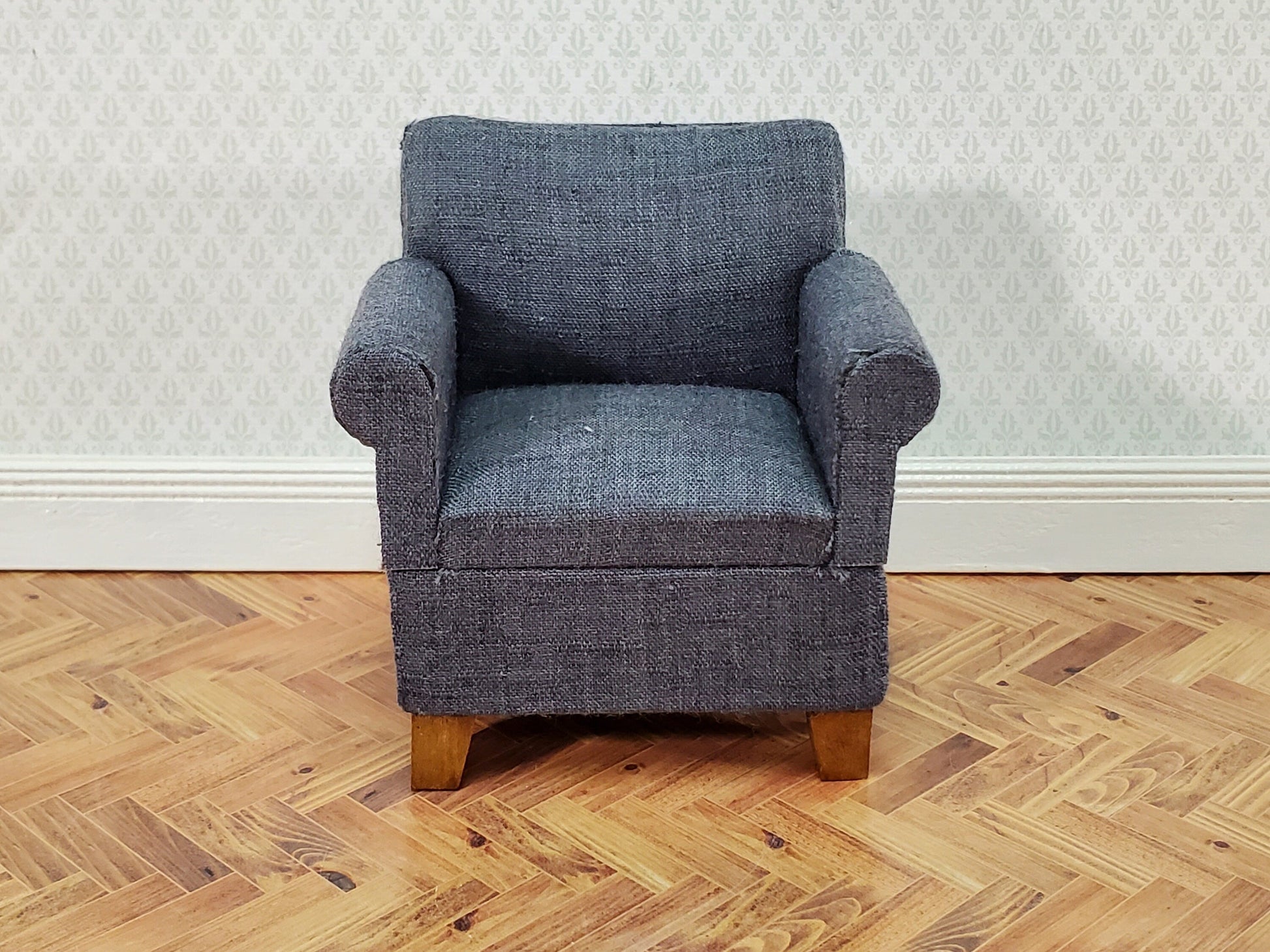 Dollhouse Compact Living Room Club Chair Dark Gray Fabric 1:12 Scale Miniature Furniture