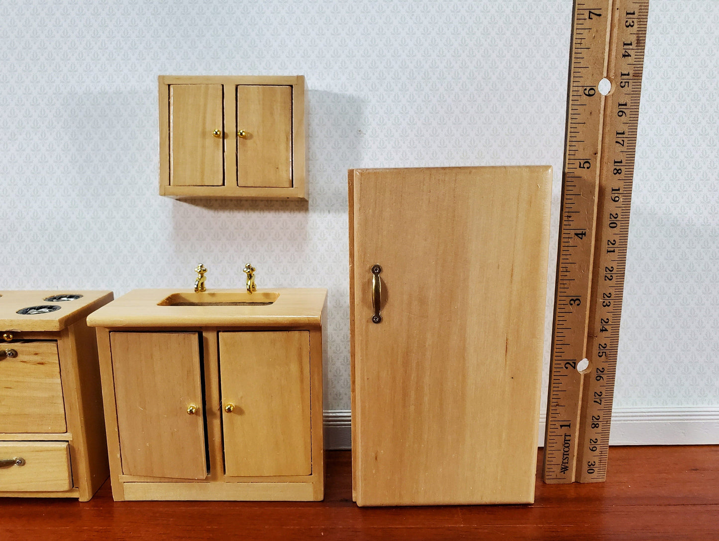 Dollhouse Kitchen Set Stove Refrigerator Sink Cupboard 1:12 Scale Furniture