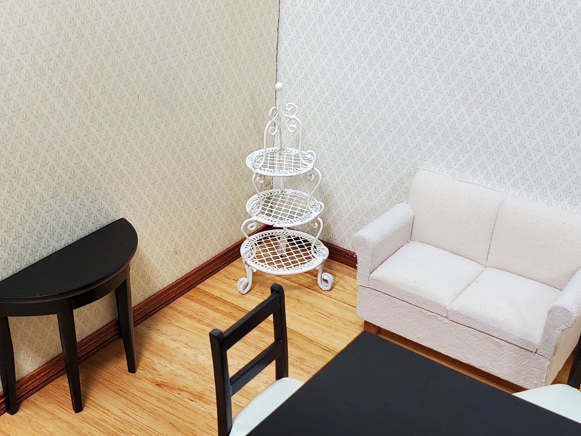 Dollhouse Shelf Plant Stand White Metal 3 Tier Round 1:12 Scale Miniature or Fairy Garden