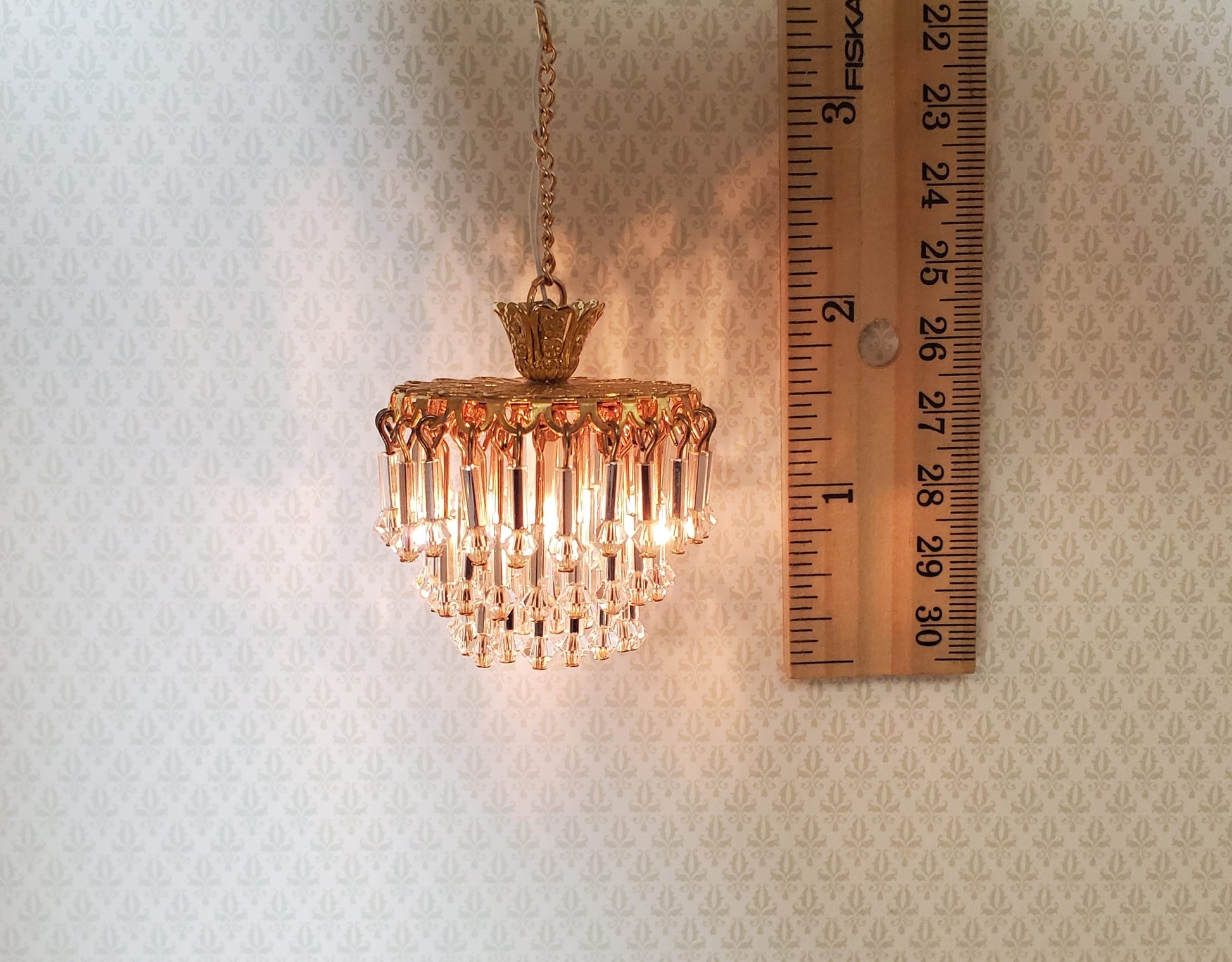Dollhouse Art Deco Waterfall Crystal Ceiling Light Real Glass 12 Volt 1:12 Scale