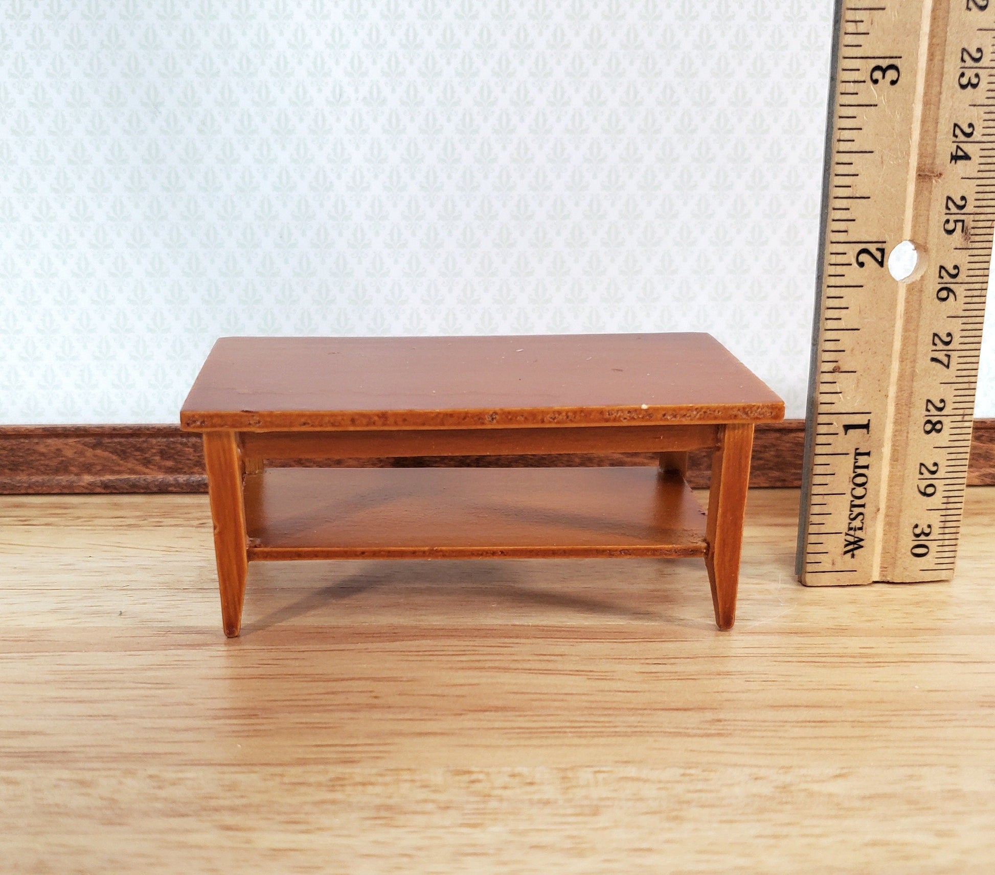 Dollhouse Miniature Coffee Table with Shelf Walnut Finish 1:12 Scale Furniture