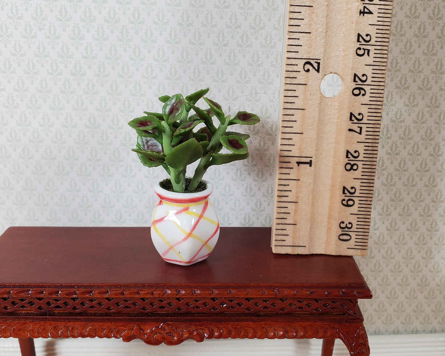 Dollhouse Variegated Coleus Plant in a Striped White Pot 1:12 Scale Miniature