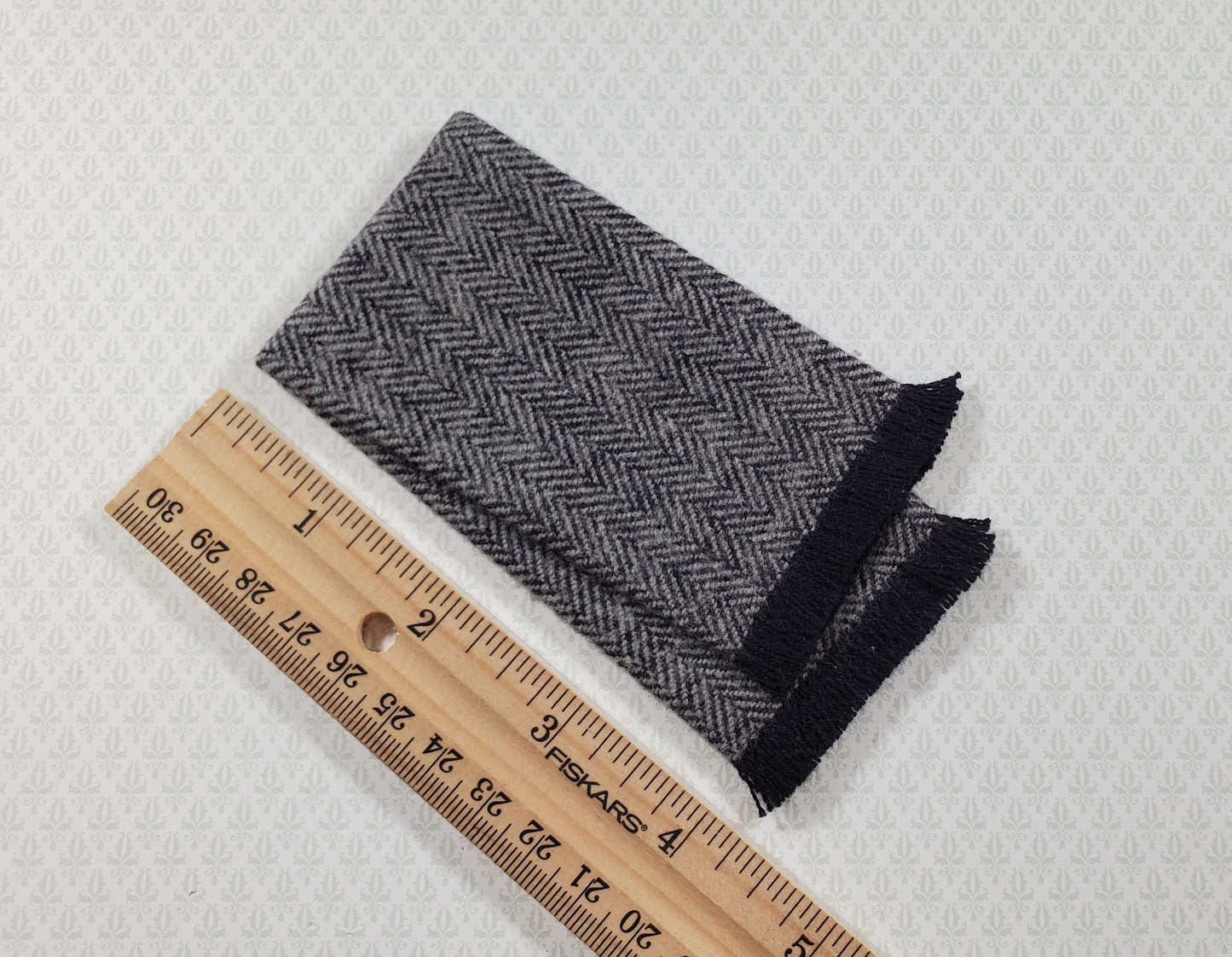 Dollhouse Fringed Blanket Throw Black & White Herringbone Fabric