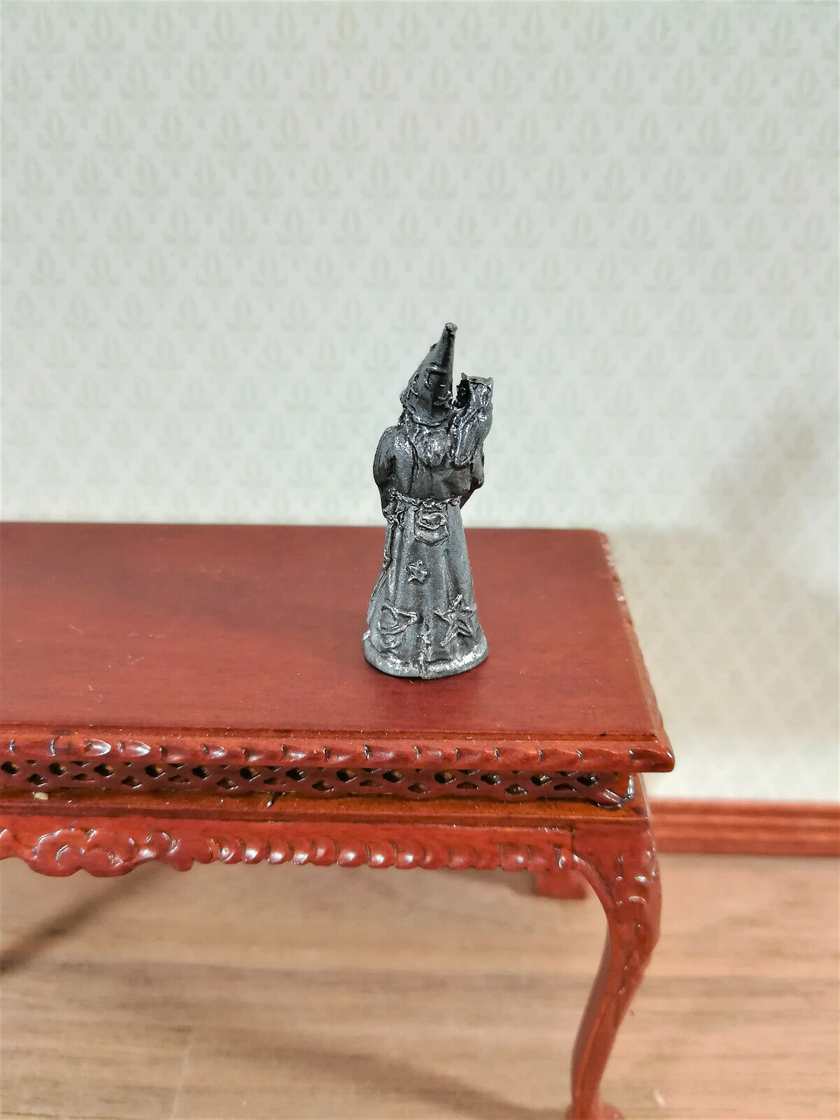 Dollhouse Miniature Wizard with Owl Statue Robed Bearded 1:12 Scale 1 1/4" Tall