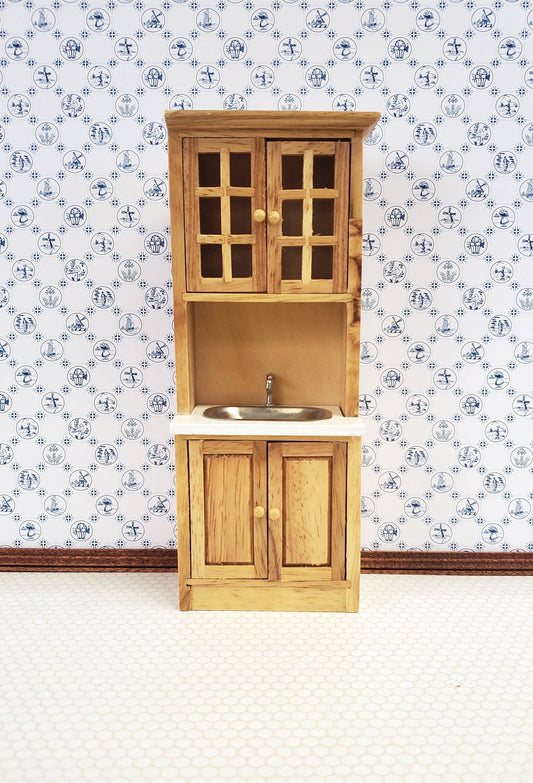 Dollhouse Miniature Kitchen Cabinet Tall with Sink Scale Furniture Light Oak