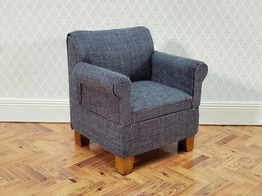 Dollhouse Compact Living Room Club Chair Dark Gray Fabric 1:12 Scale Miniature Furniture
