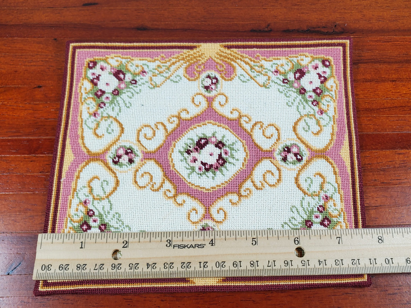 Miniature Fine Needlepoint Rug Pinks Aubusson Style 1:12 Scale Carpet Floral