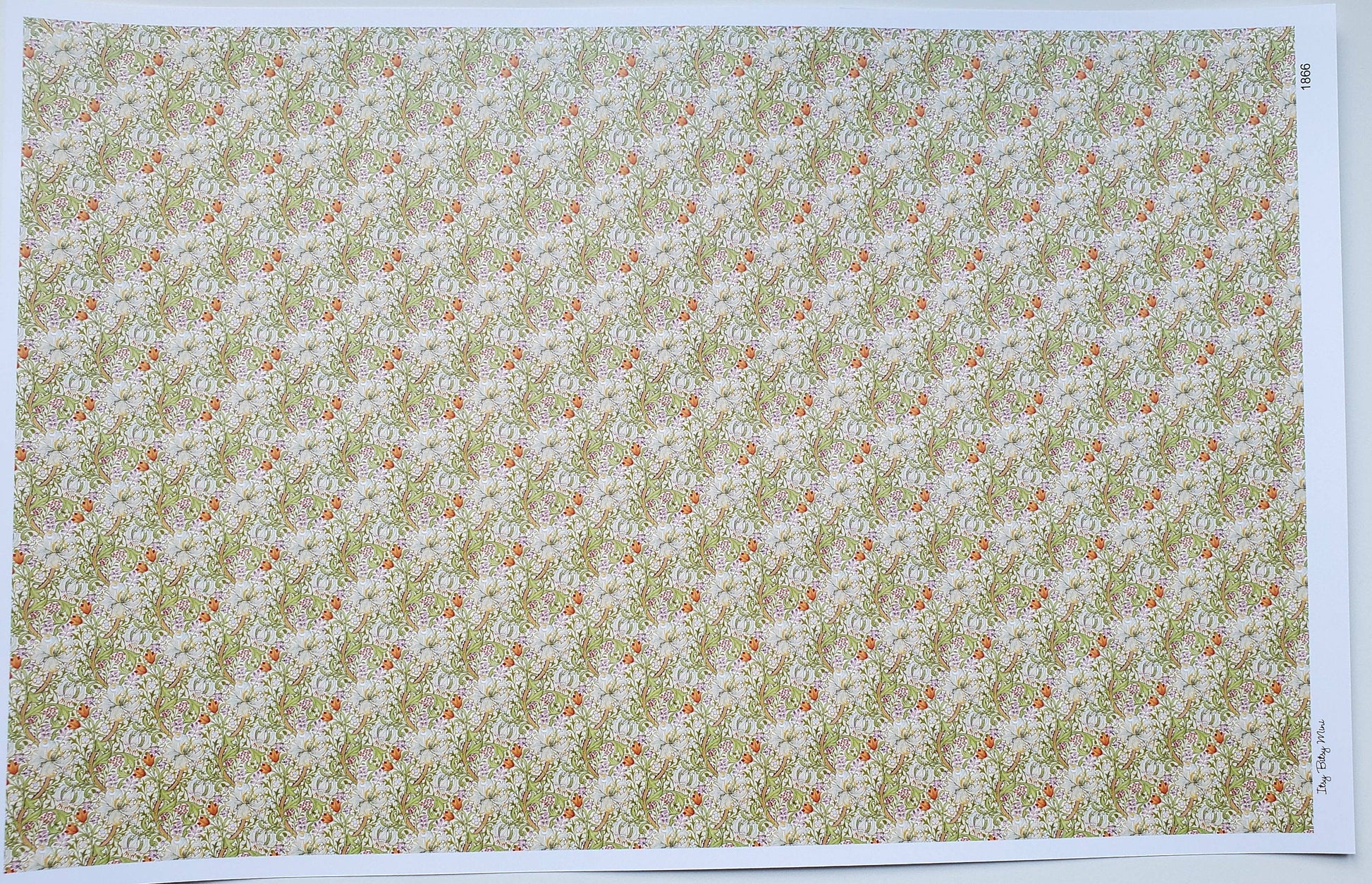 Dollhouse Wallpaper William Morris Tulips Flowers White Green 1:12 Scale Itsy Bitsy