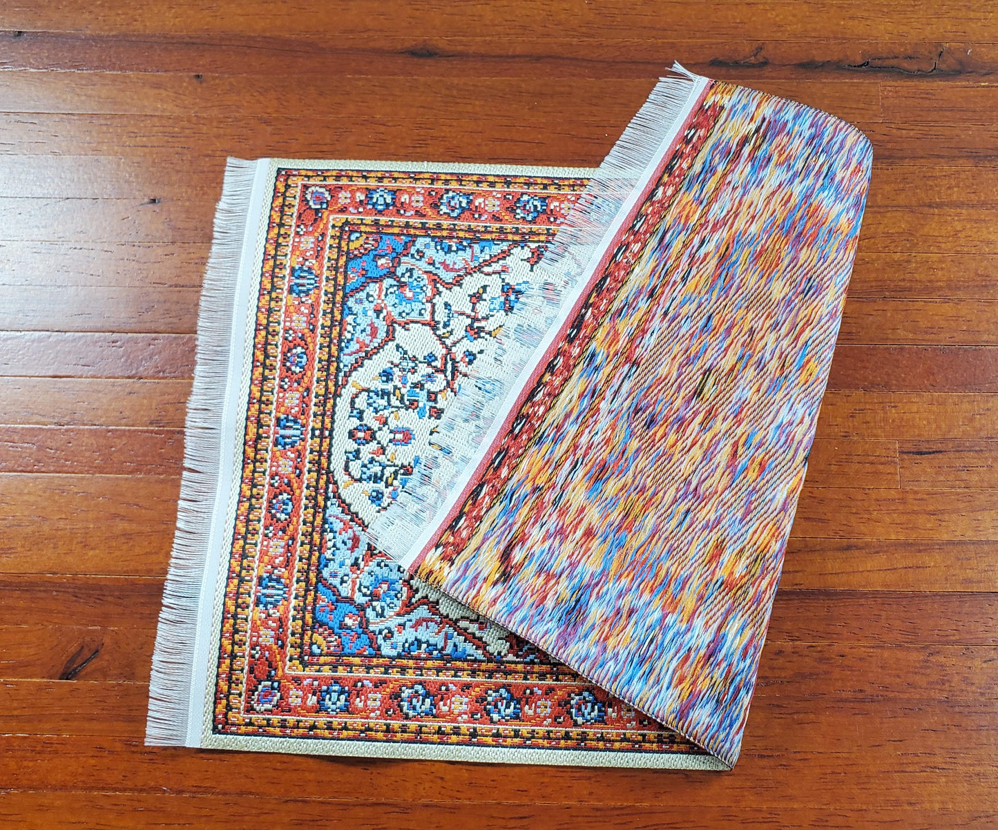 Dollhouse Large Rug Woven Fabric Red Orange Vines 1:12 Scale Miniature 9 1/4 x6