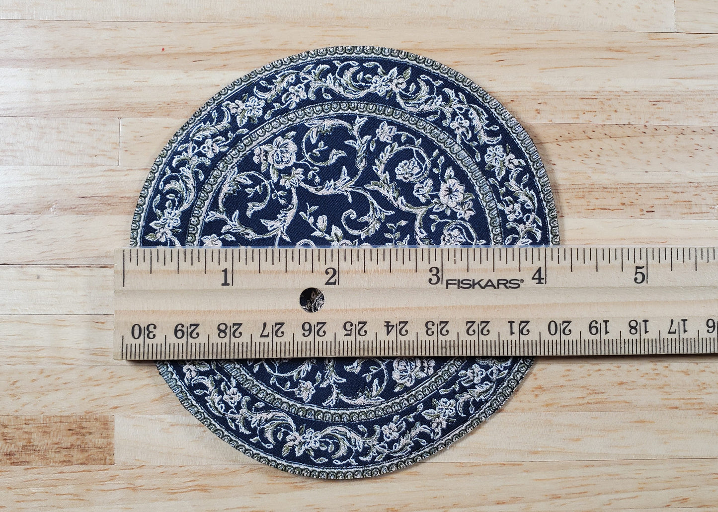 Dollhouse Small Round Rug Fabric Black Floral 1:12 Scale Miniature 4"