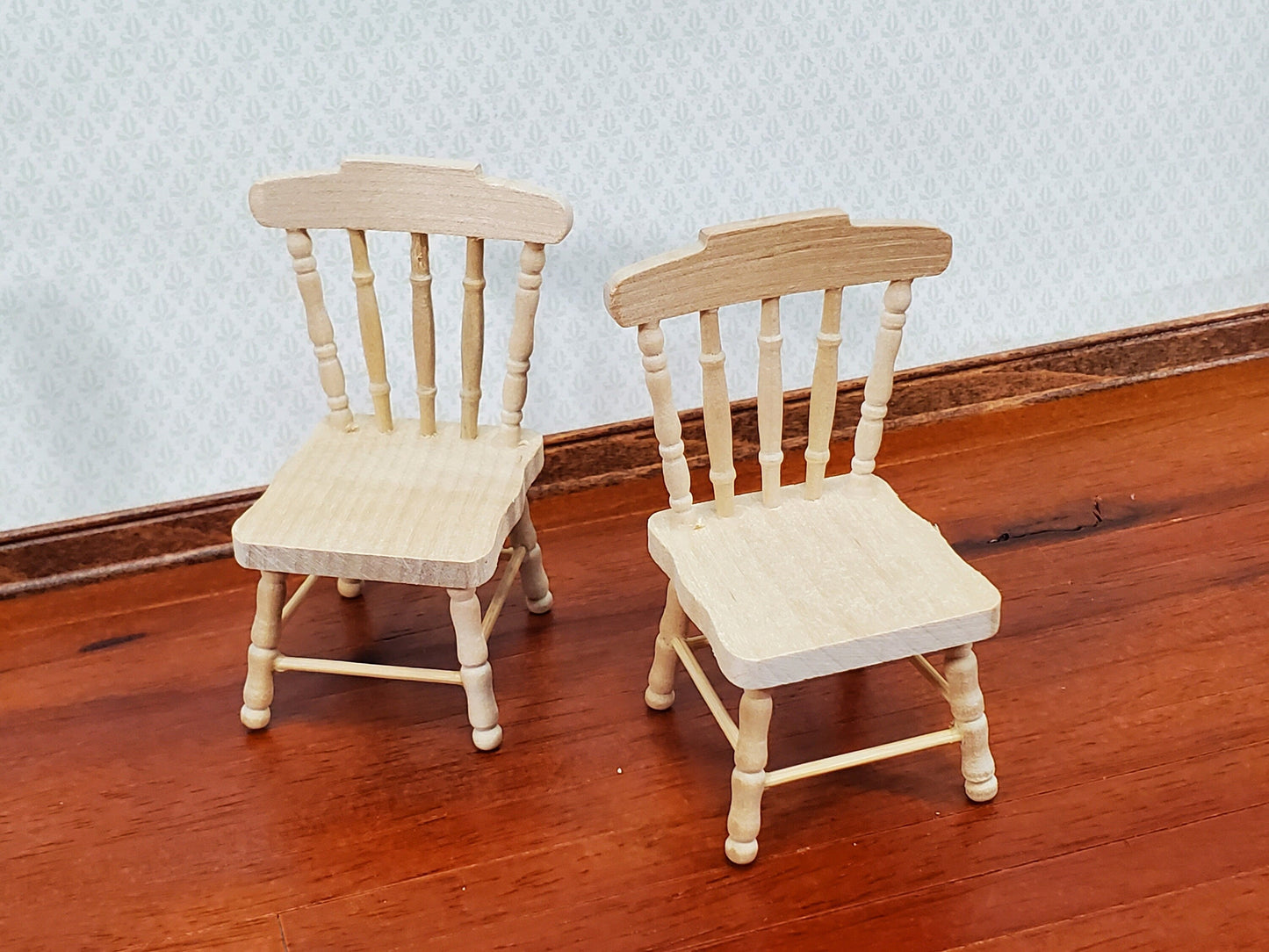 Dollhouse Chairs Spindle Back x2 Unpainted Wood 1:12 Scale Miniature Furniture