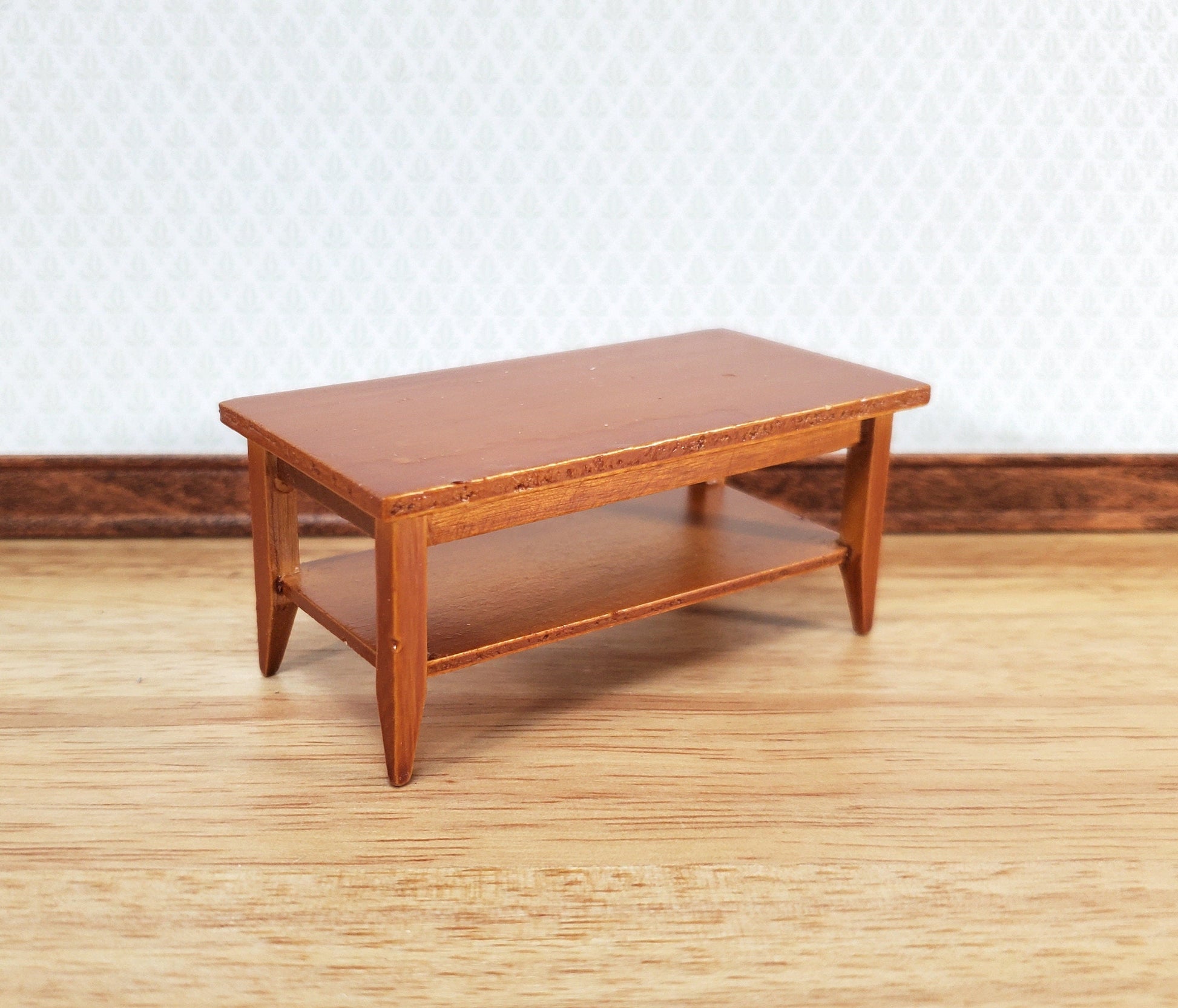 Dollhouse Miniature Coffee Table with Shelf Walnut Finish 1:12 Scale Furniture