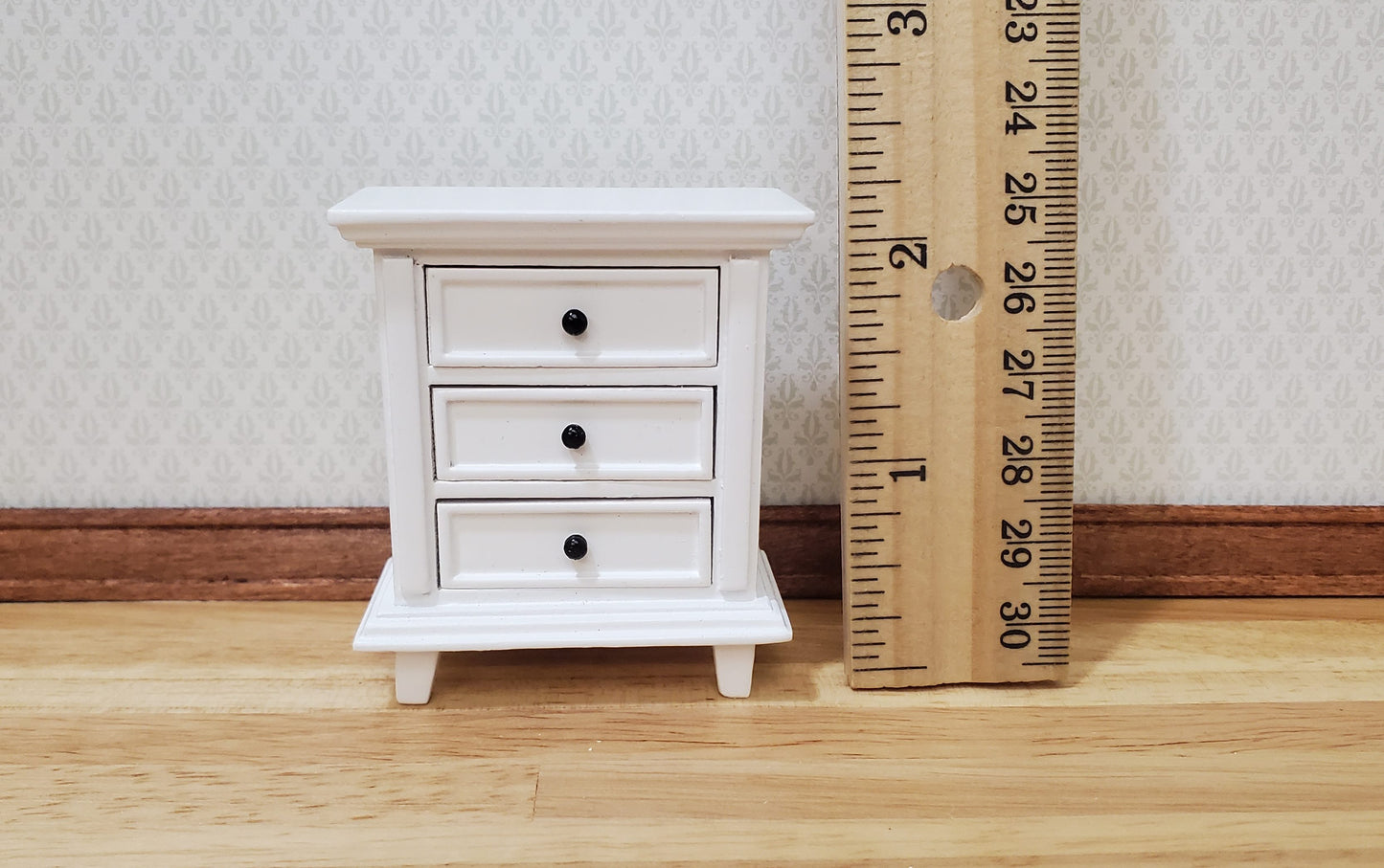 JBM Dollhouse Nightstand White Country Farmhouse Style 1:12 Scale Furniture