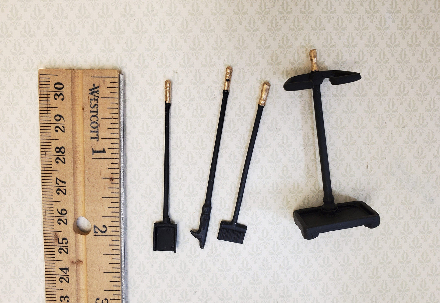 Dollhouse Fireplace Accessory Set Shovel Broom Poker Black 1:12 Scale Miniature