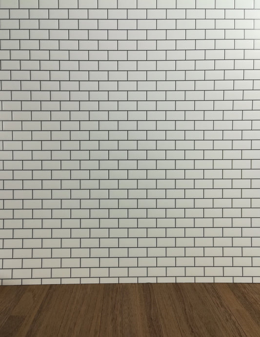 Dollhouse Miniature Subway Metro Wall Tile White Embossed Glossy Paper 1:12 Scale Dark Grout