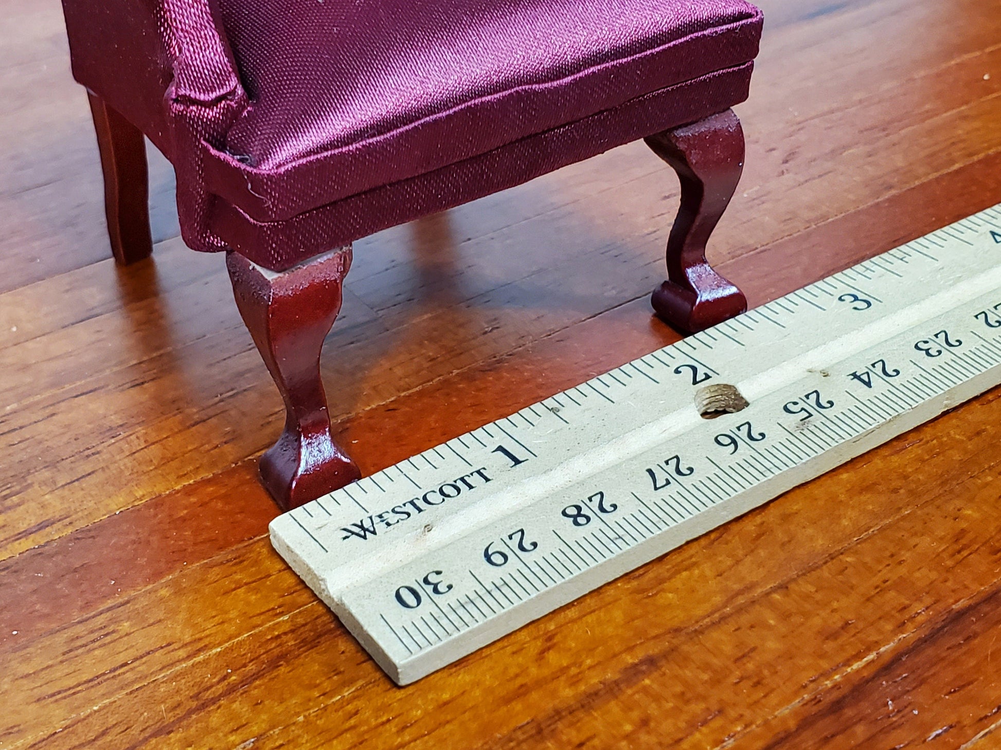 Dollhouse Arm Chair Wing Back Burgundy 1:12 Scale Miniature Furniture Living Room