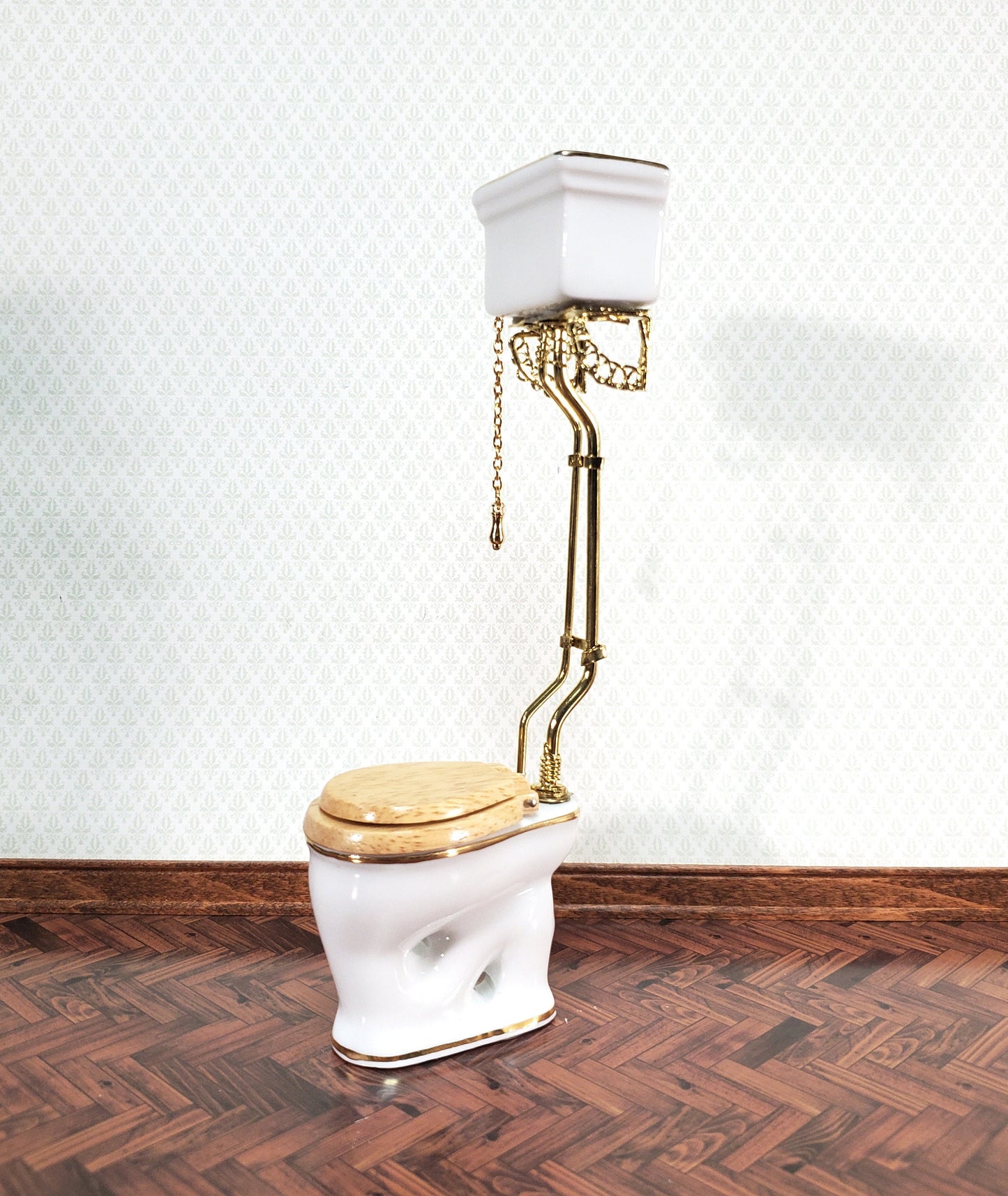 Reutter's Dollhouse Toilet High Tank Vintage Style Porcelain 1:12 Scale Bathroom Miniature