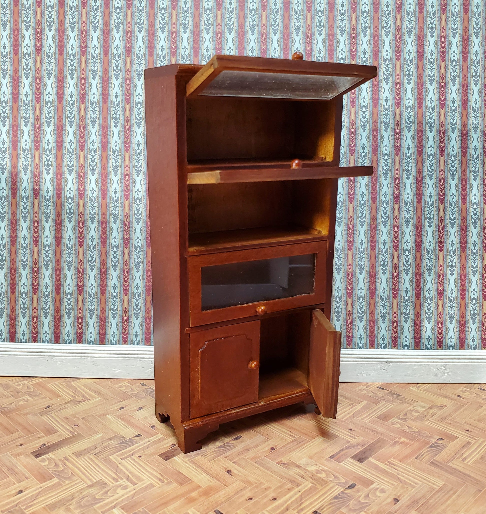 Dollhouse Lawyers Bookcase Display Cabinet Hutch Walnut Finish 1:12 Scale Furniture