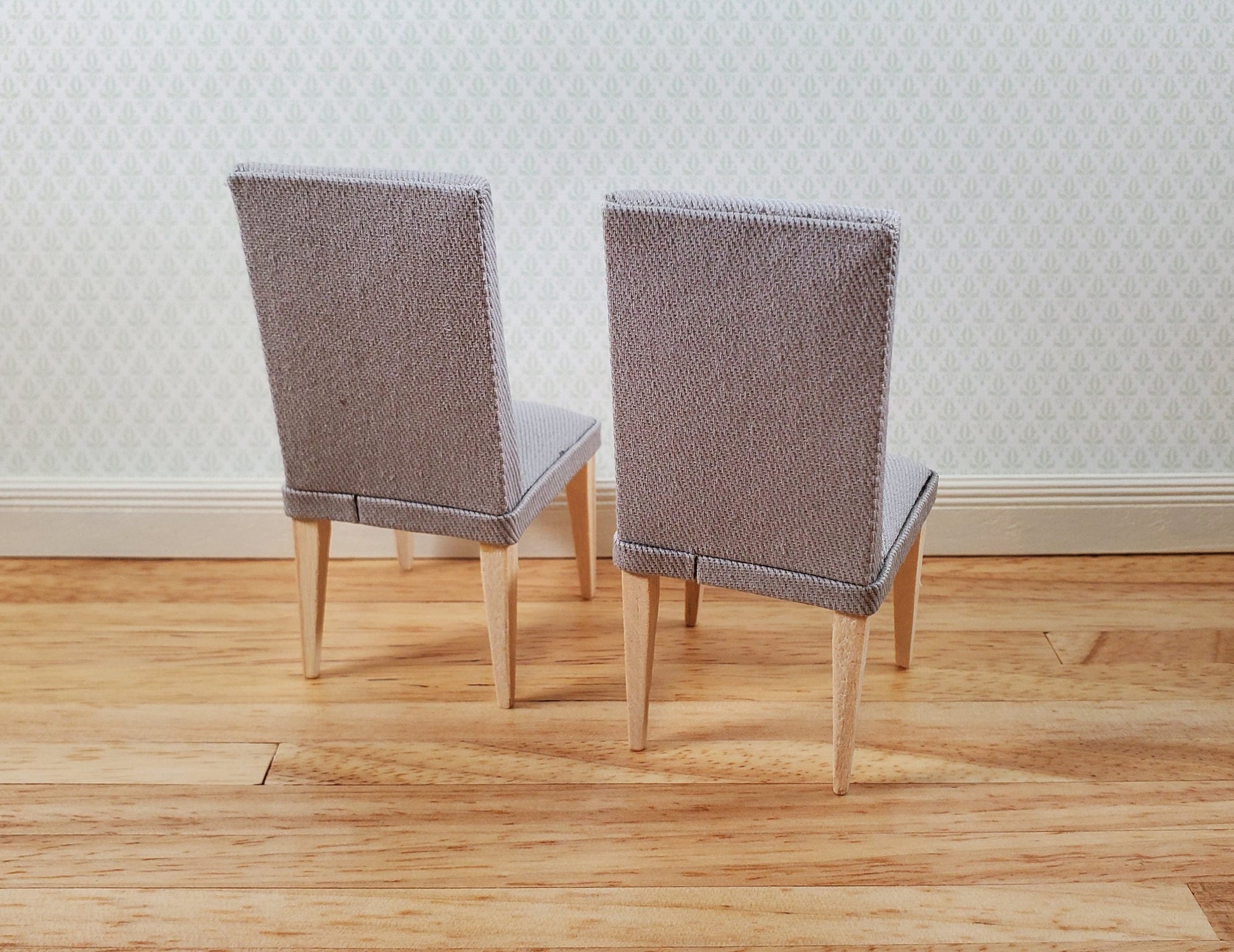 Dollhouse Chairs Modern Style Set of 2 Gray Fabric 1:12 Scale Miniature Furniture