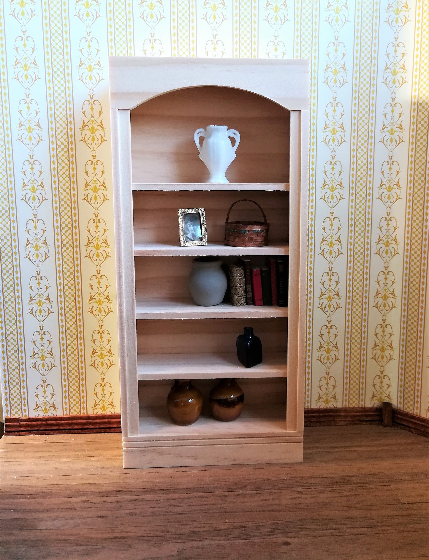 Dollhouse Bookcase Bookshelf 5 Shelf 1:12 Scale Miniature Unpainted Wood