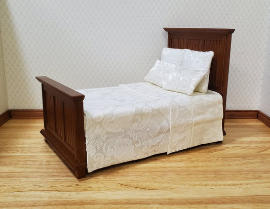 JBM Dollhouse Bed Farmhouse Country Style Walnut Finish 1:12 Miniature Furniture