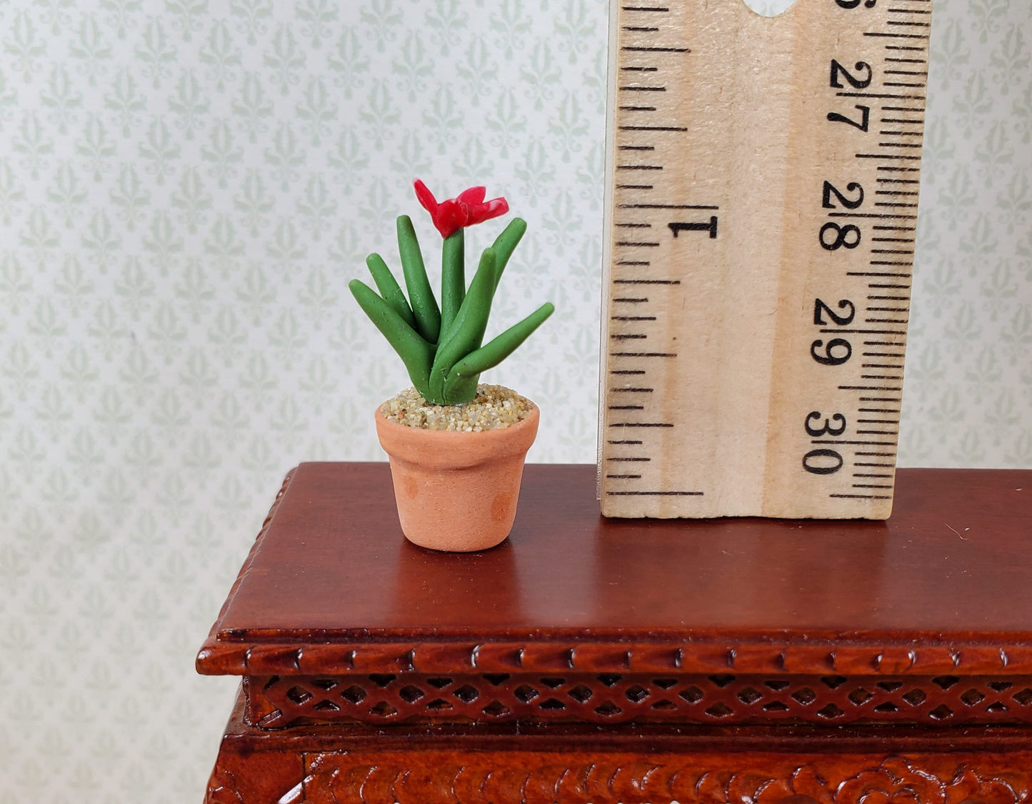 Dollhouse Flowering Spiky Cactus Plant in a Terra Cotta Pot 1:12 Scale Miniature