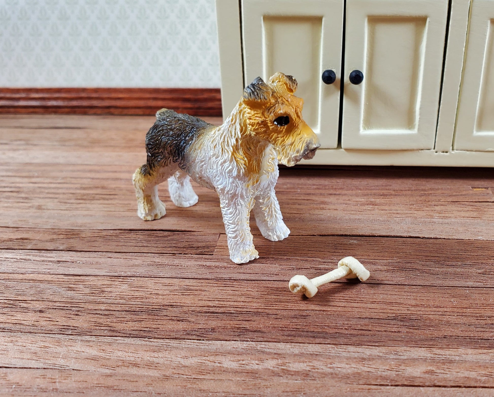 Dollhouse Rawhide Dog Bone 1:12 Scale Miniature Pet Deco Accessory Handmade
