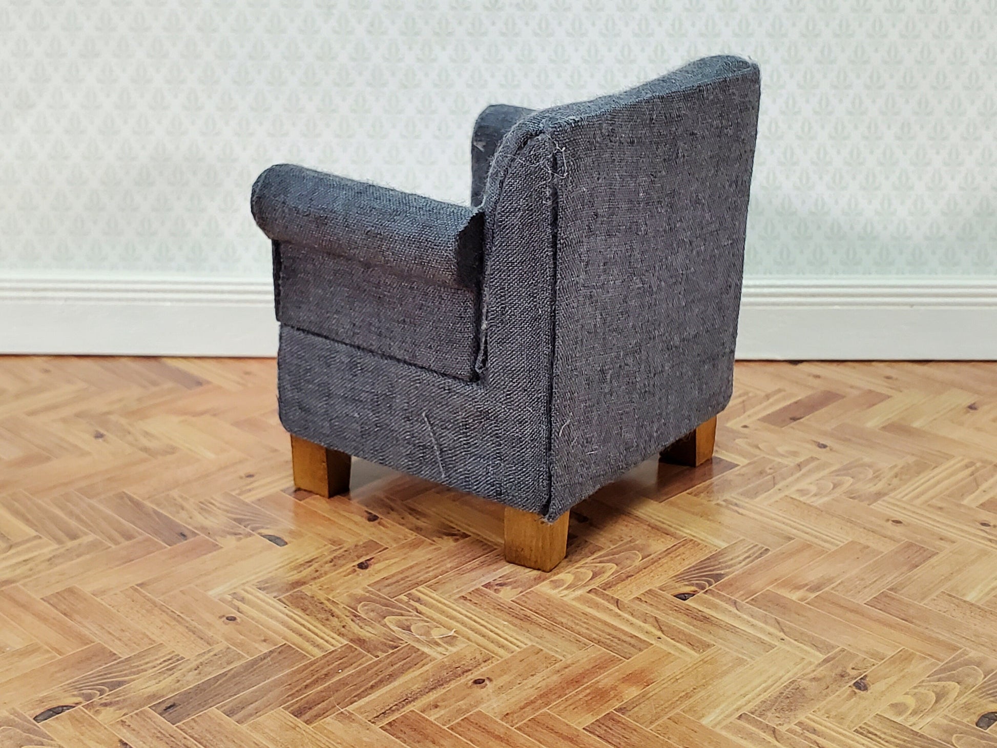 Dollhouse Compact Living Room Club Chair Dark Gray Fabric 1:12 Scale Miniature Furniture