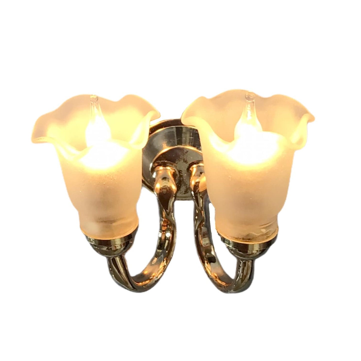 Dollhouse Double Tulip Sconce Flower Shade 12 Volt with Plug 1:12 Scale HW2673