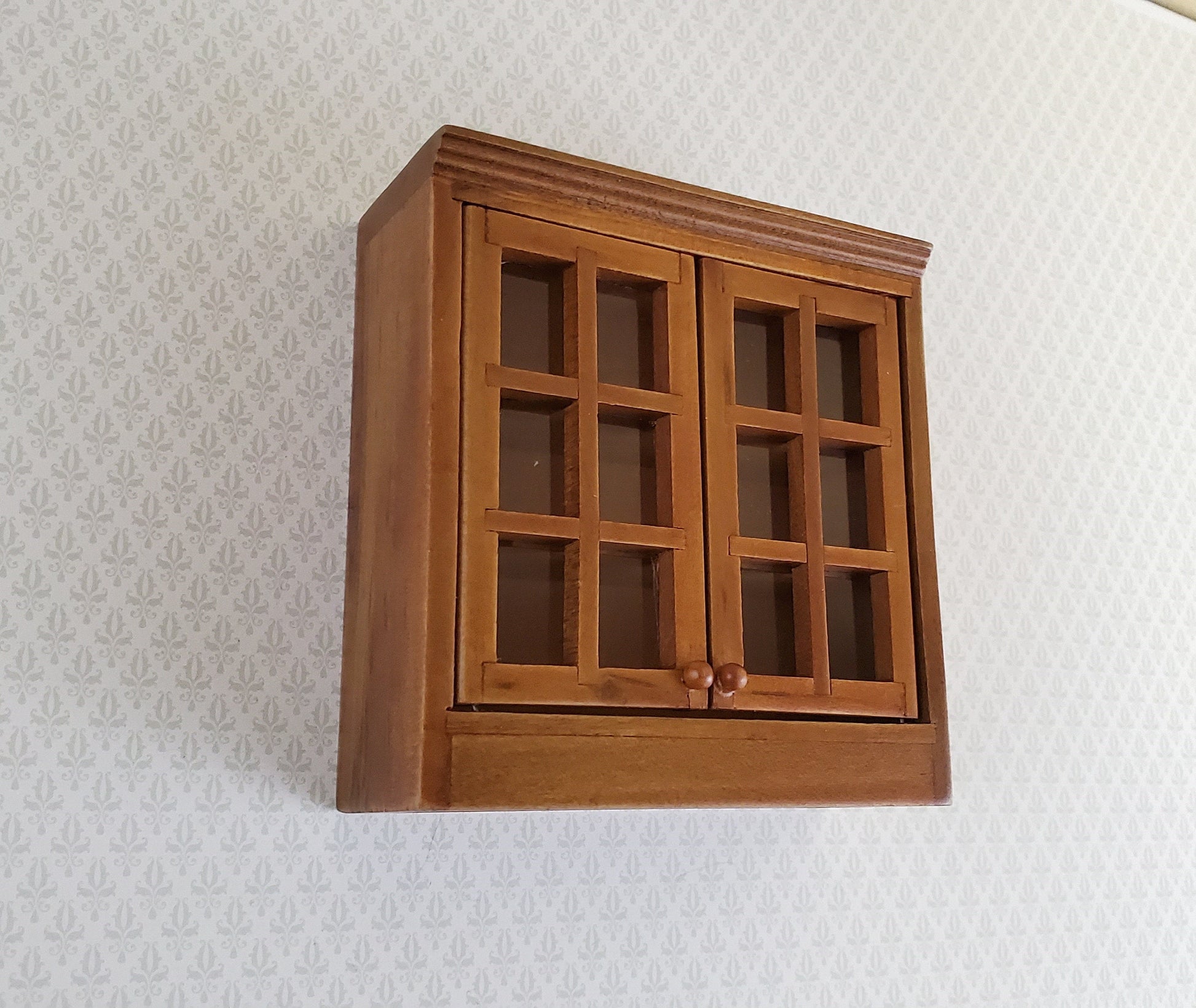 Dollhouse Miniature Upper Kitchen Cabinet Walnut Finish 1:12 Scale Hanging Cabinet
