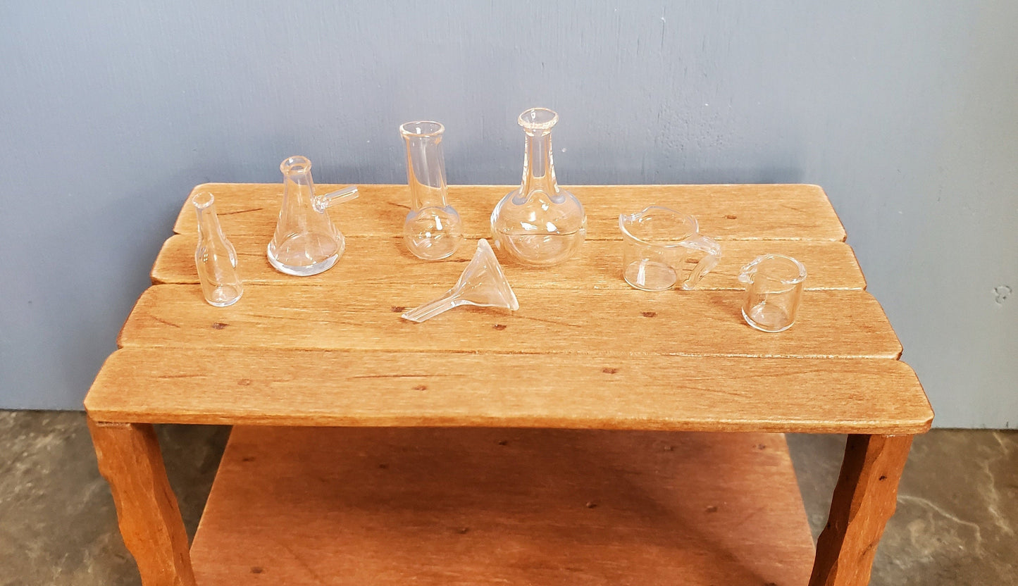 Dollhouse Miniature Mad Scientist Flask Jar Set Glass Beakers Funnel 1:12 Scale