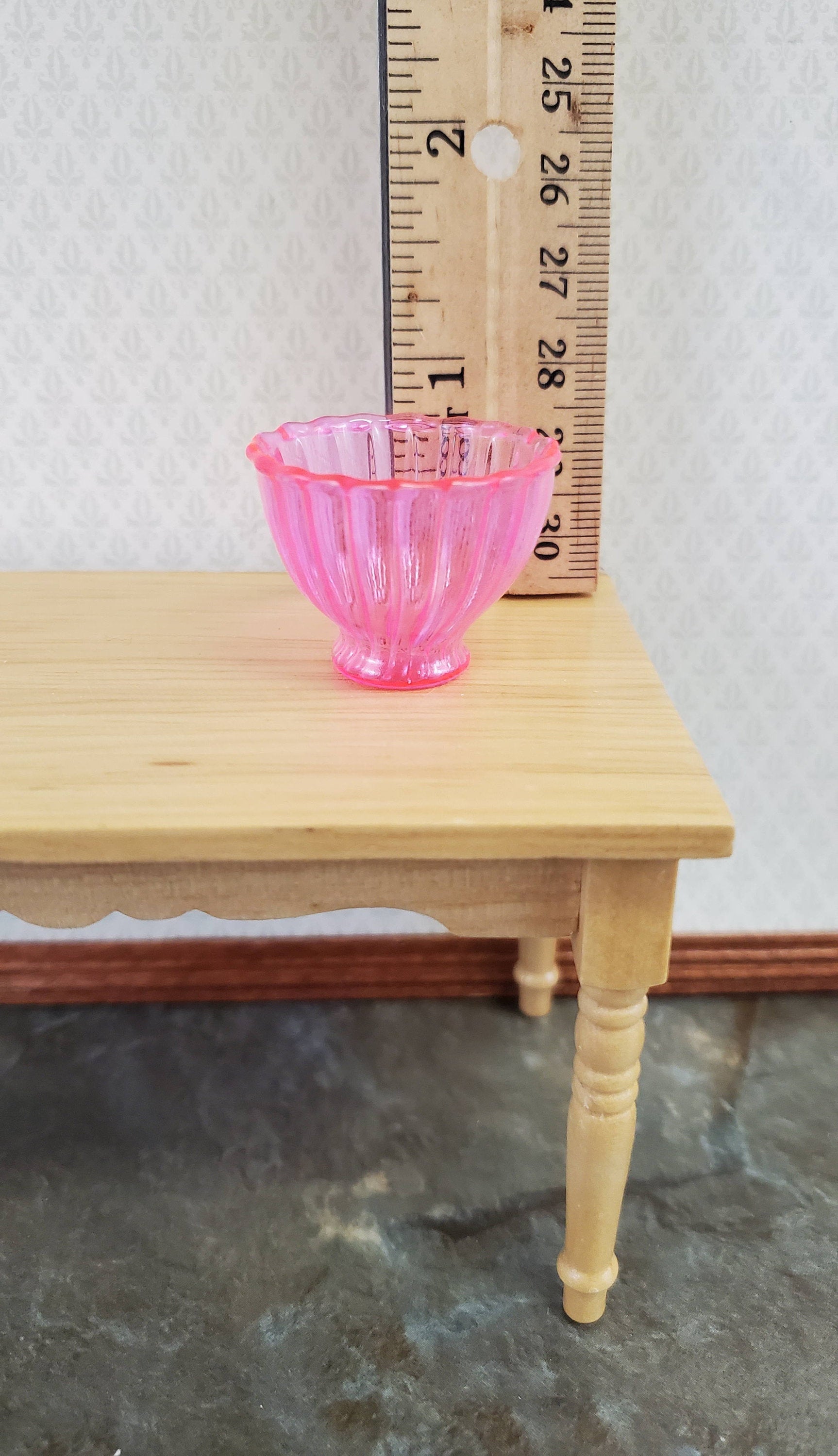 Miniature Glass Serving Bowl 1:6 Scale Bright Pink 6" tall