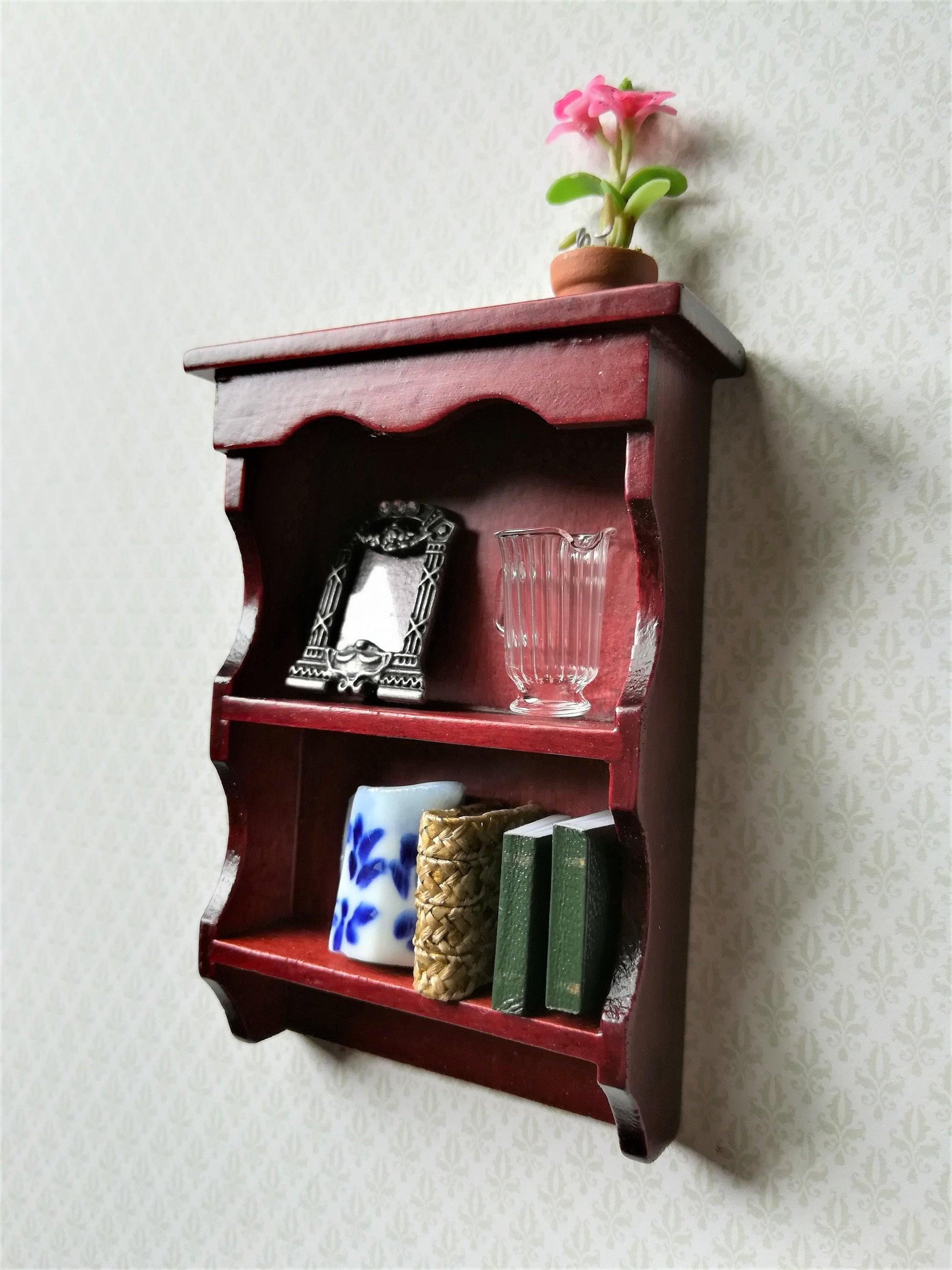 Dollhouse Hanging Shelf 1:12 Scale Miniature Mahogany Finish Kitchen Bathroom