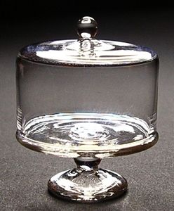 Dollhouse Glass Cake Plate with Cover 1:6 Scale Miniature Kitchen Accessory