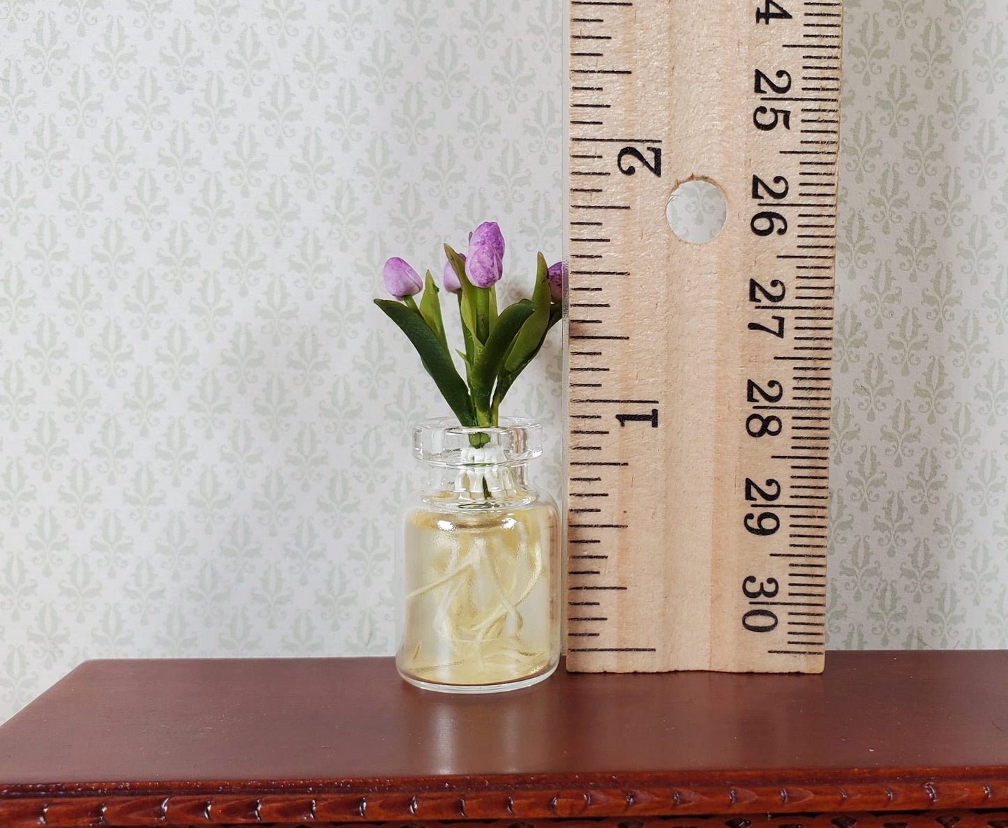 Dollhouse Lavender Tulip Bulbs with Roots in a Glass Jar1:12 Scale Miniature